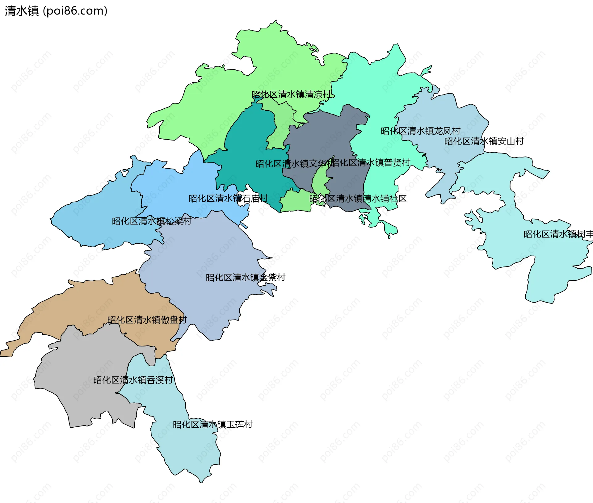 清水镇边界地图(五级行政区划)