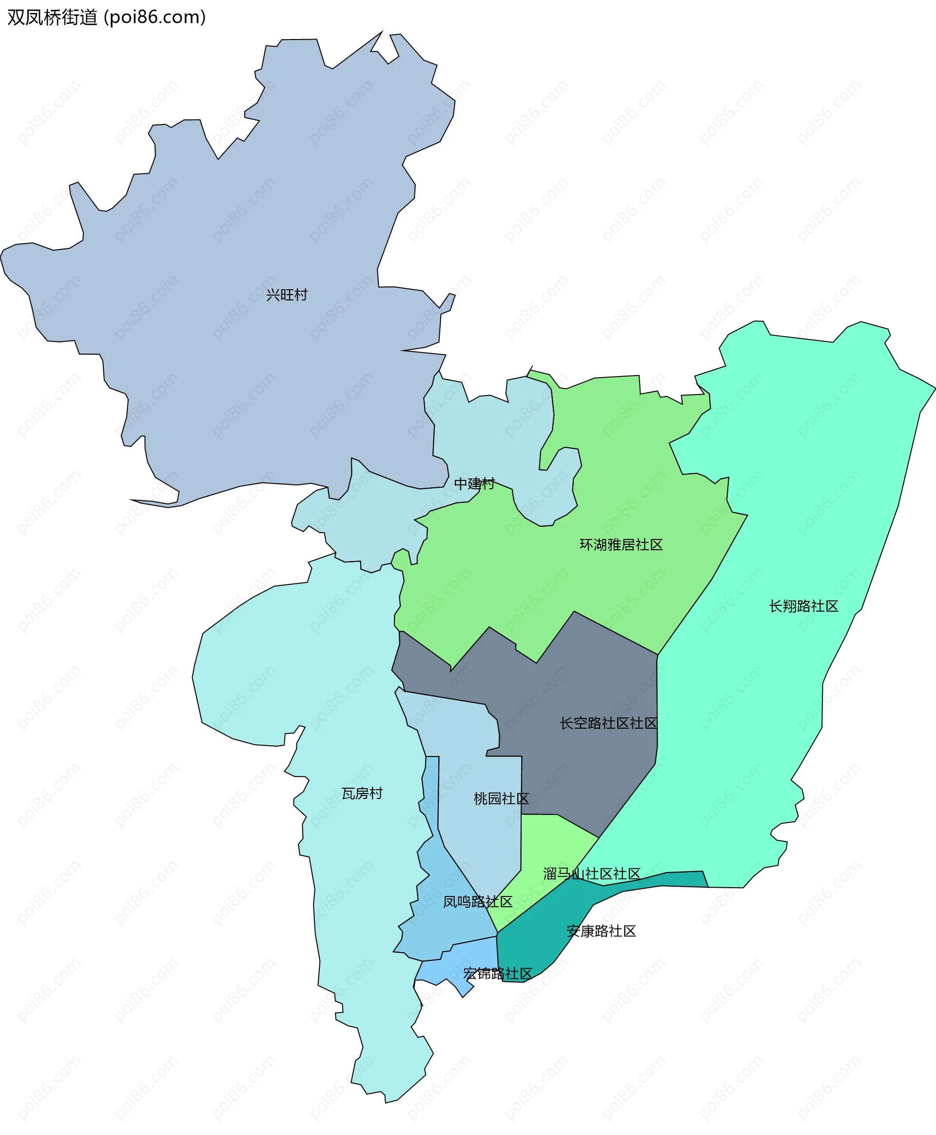 双凤桥街道边界地图(五级行政区划)