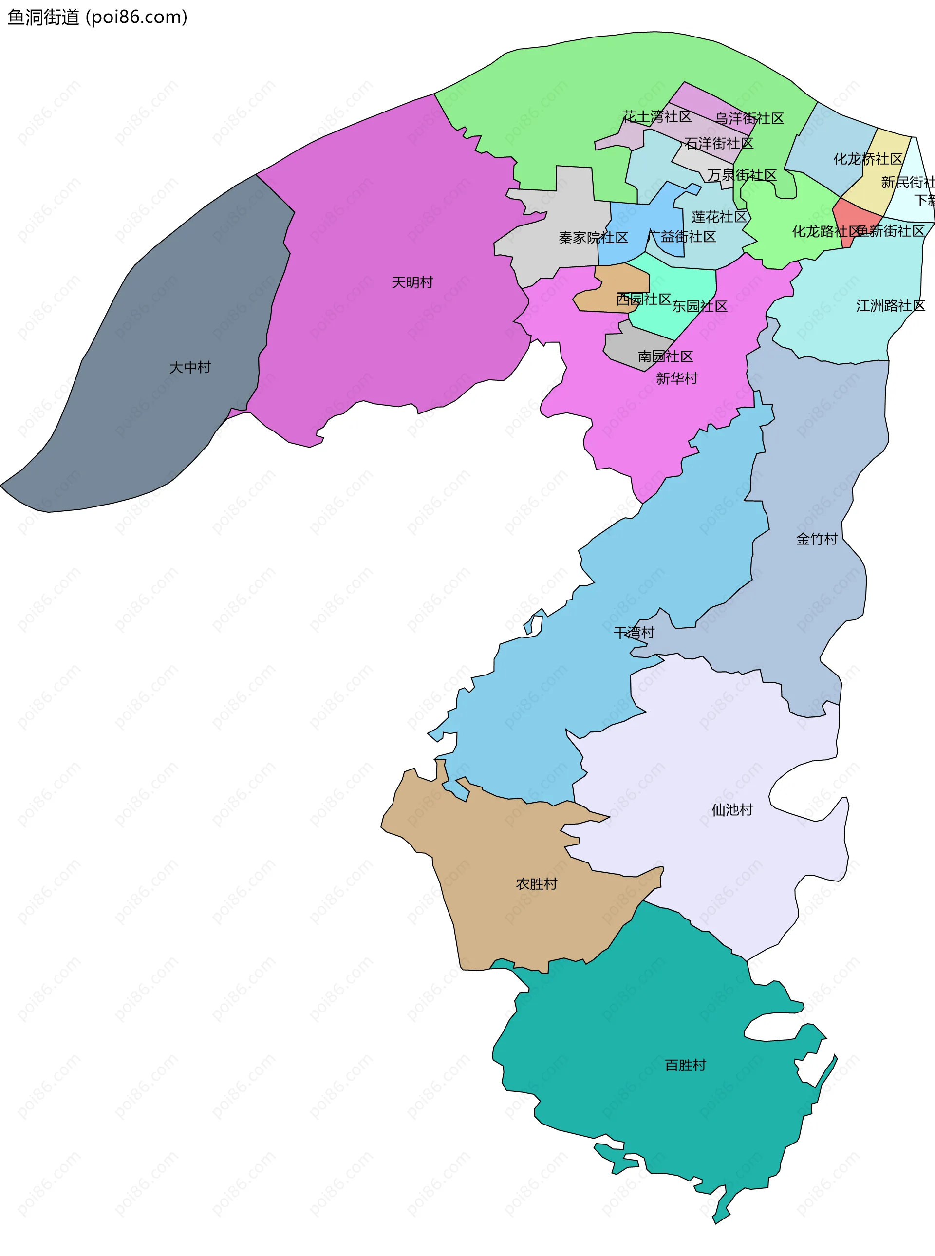 鱼洞街道边界地图(五级行政区划)