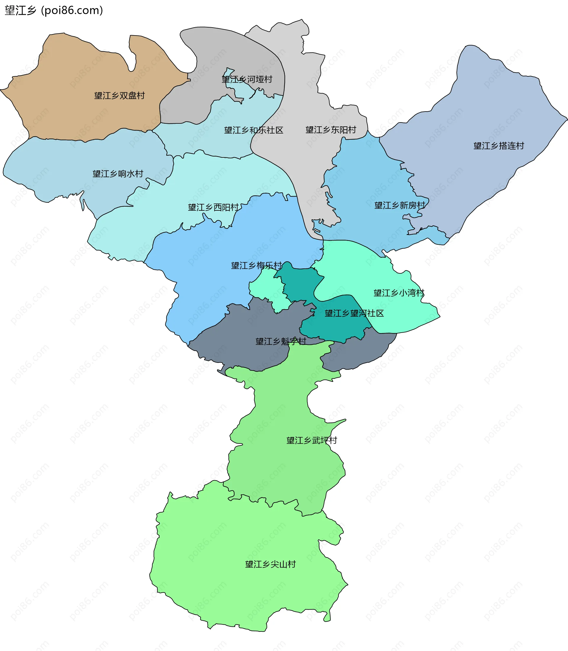 望江乡边界地图(五级行政区划)