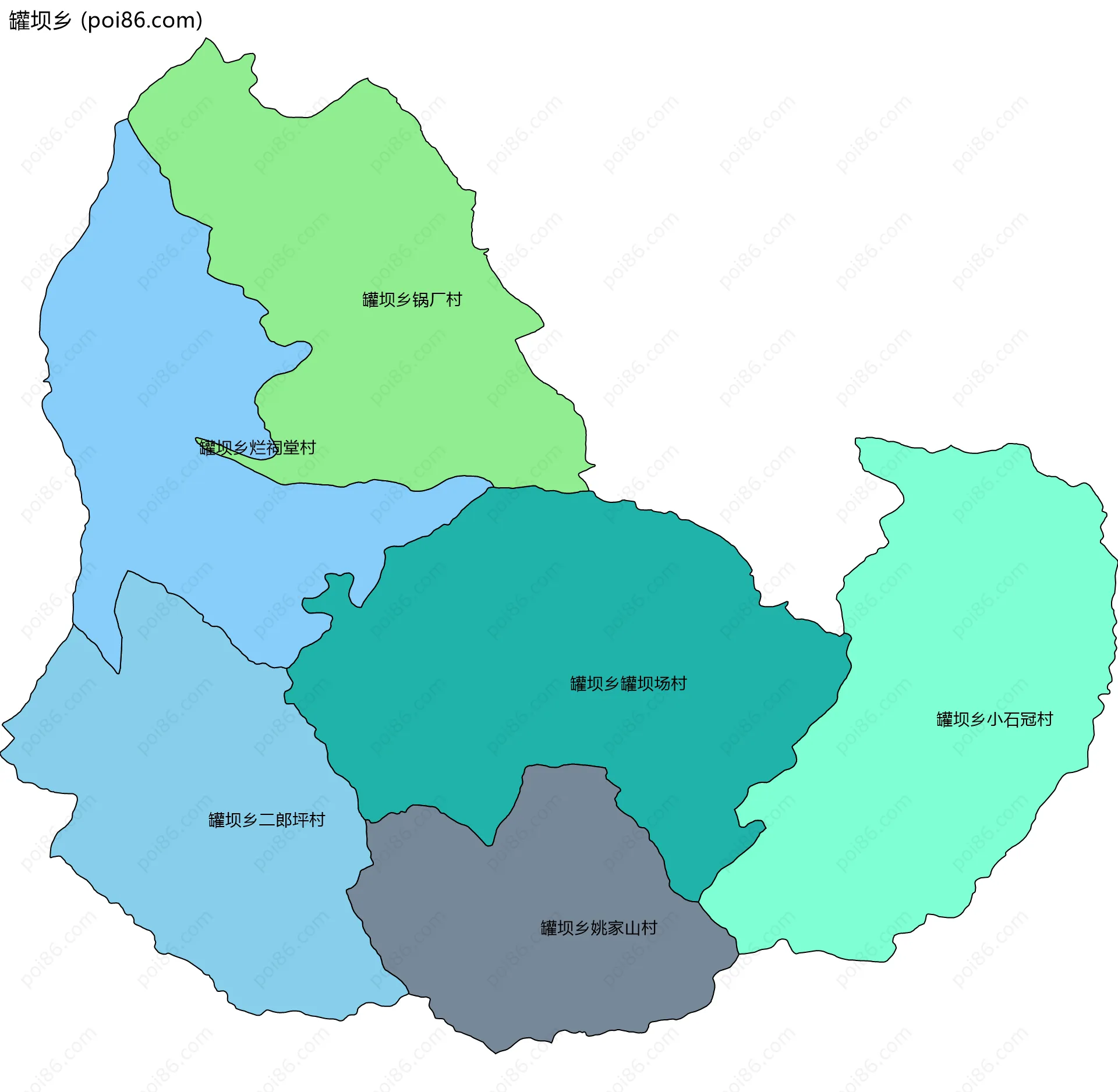 罐坝乡边界地图(五级行政区划)