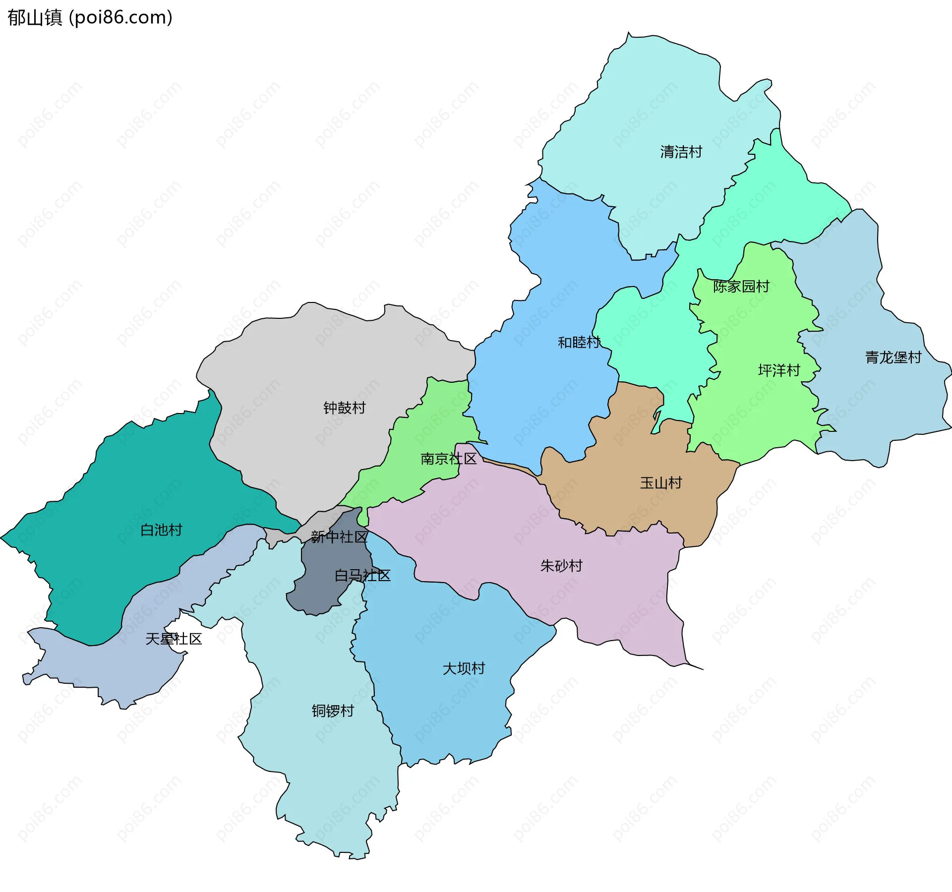 郁山镇边界地图(五级行政区划)