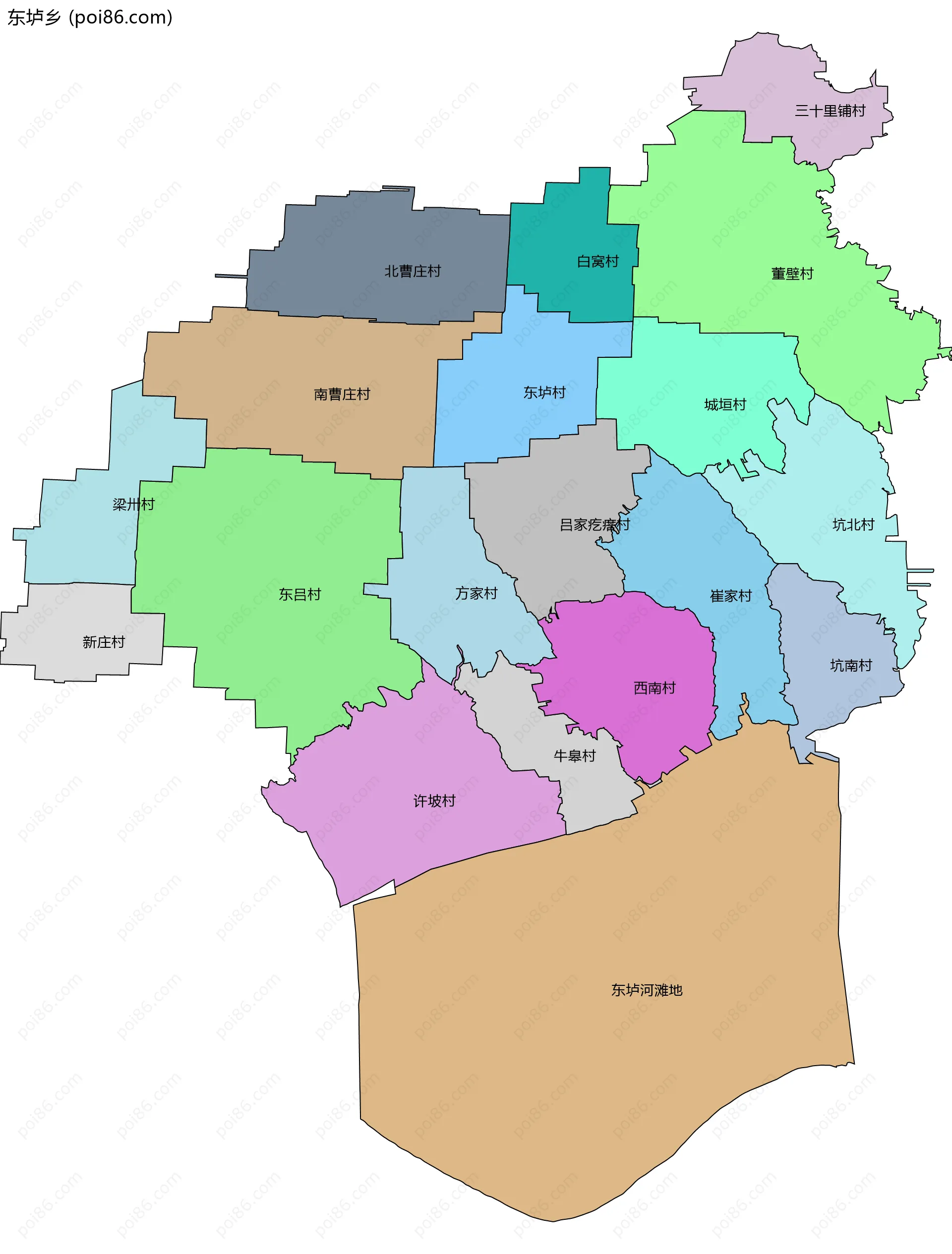 东垆乡边界地图(五级行政区划)