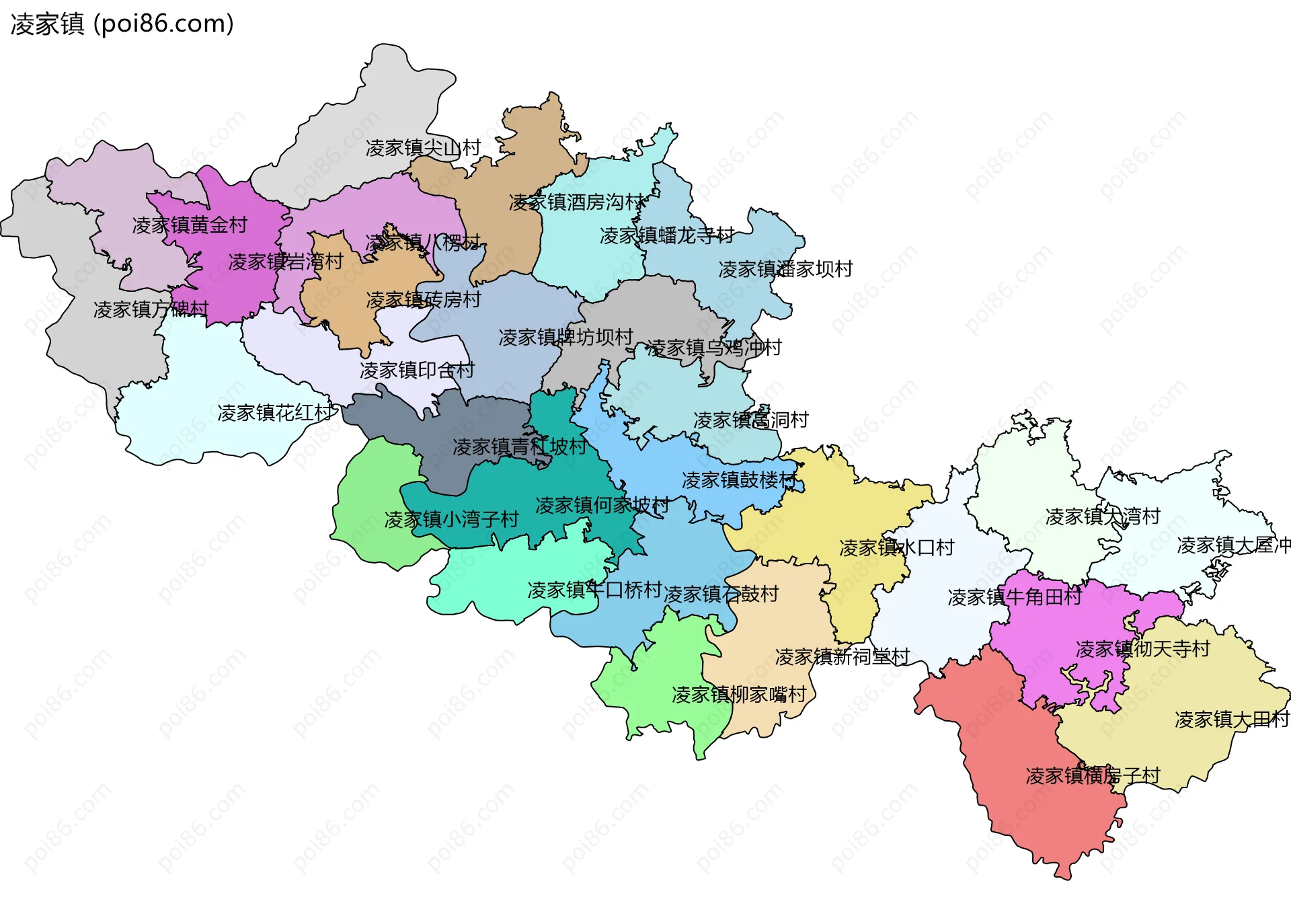 凌家镇边界地图(五级行政区划)