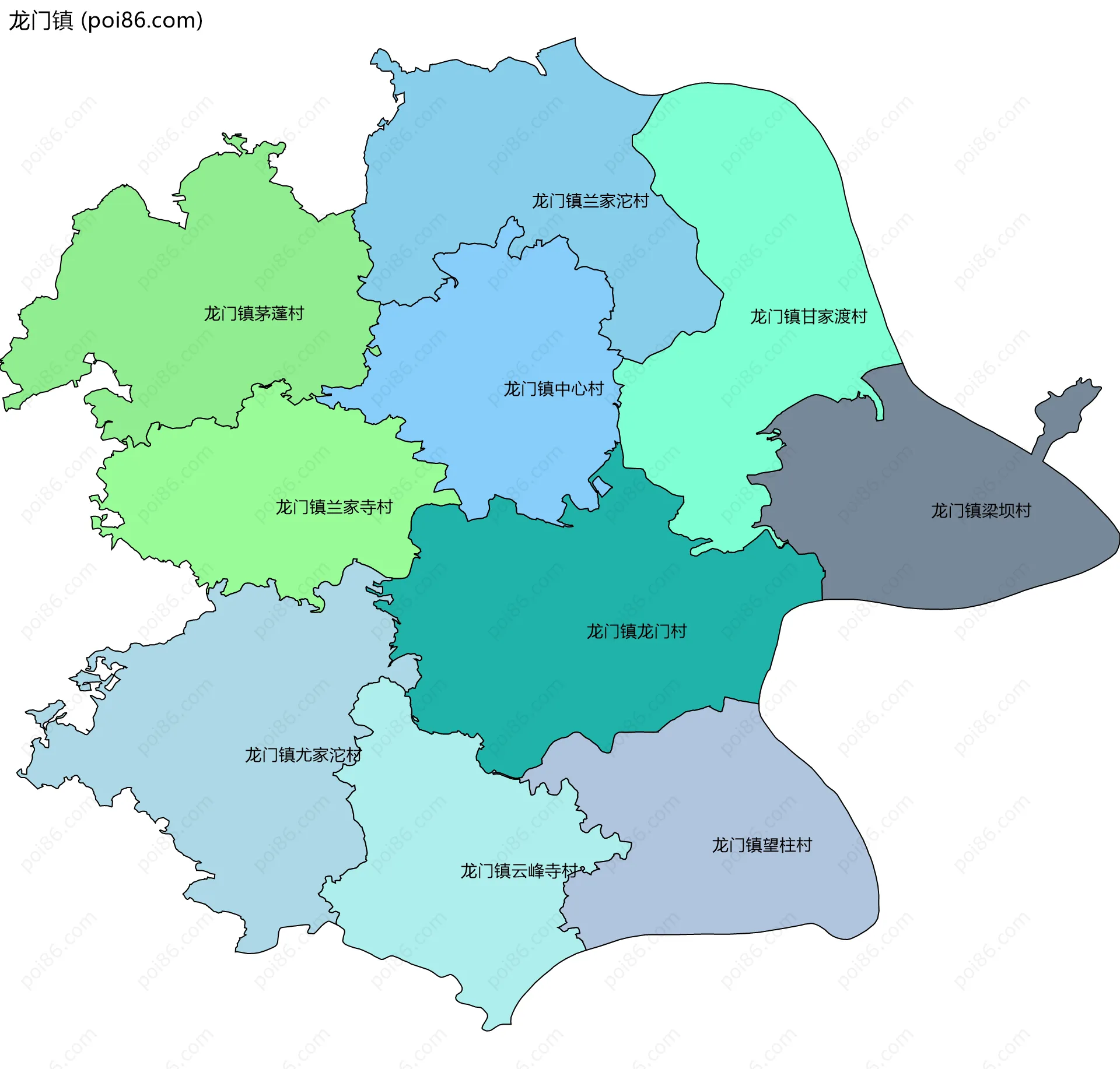龙门镇边界地图(五级行政区划)