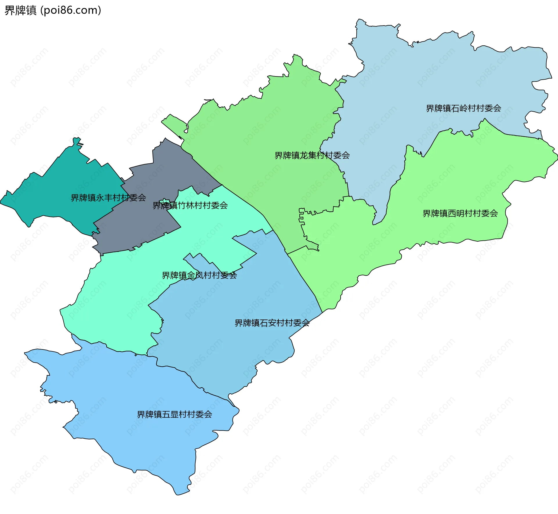 界牌镇边界地图(五级行政区划)