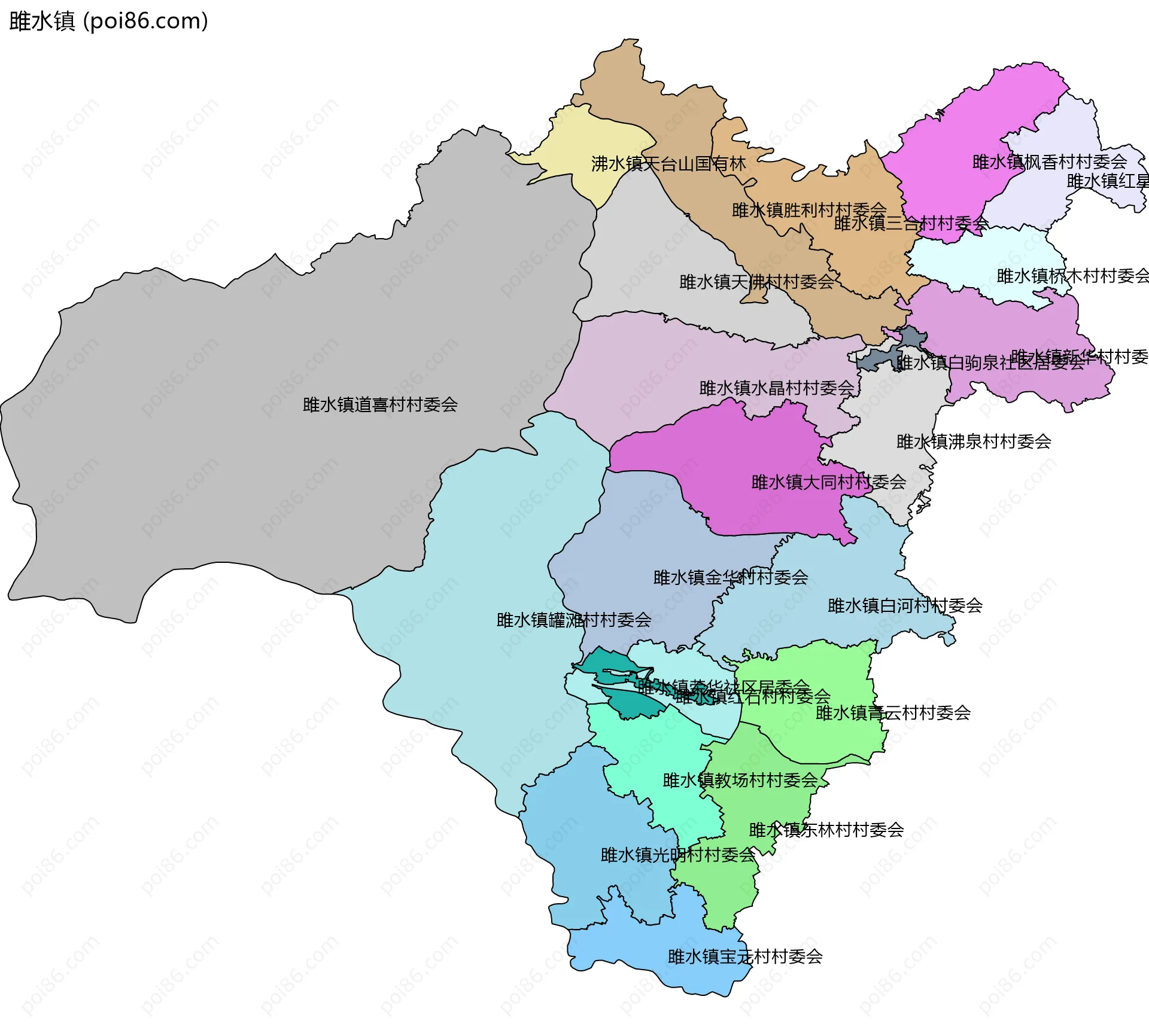 雎水镇边界地图(五级行政区划)