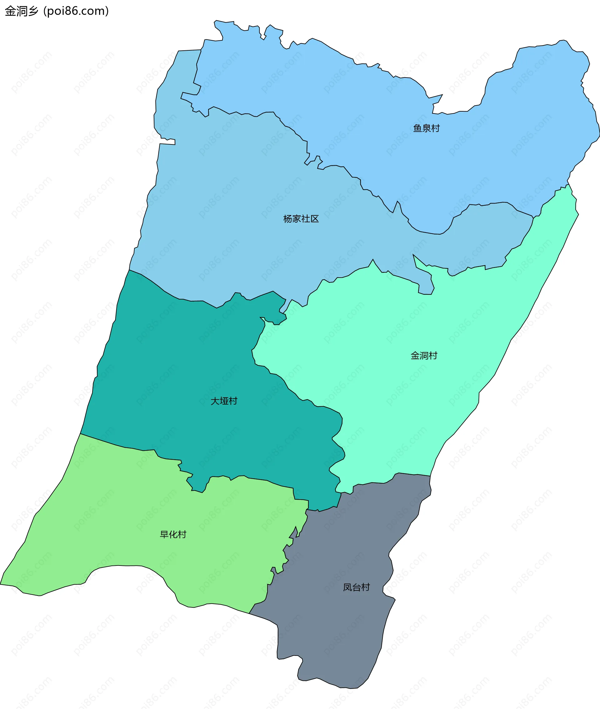 金洞乡边界地图(五级行政区划)