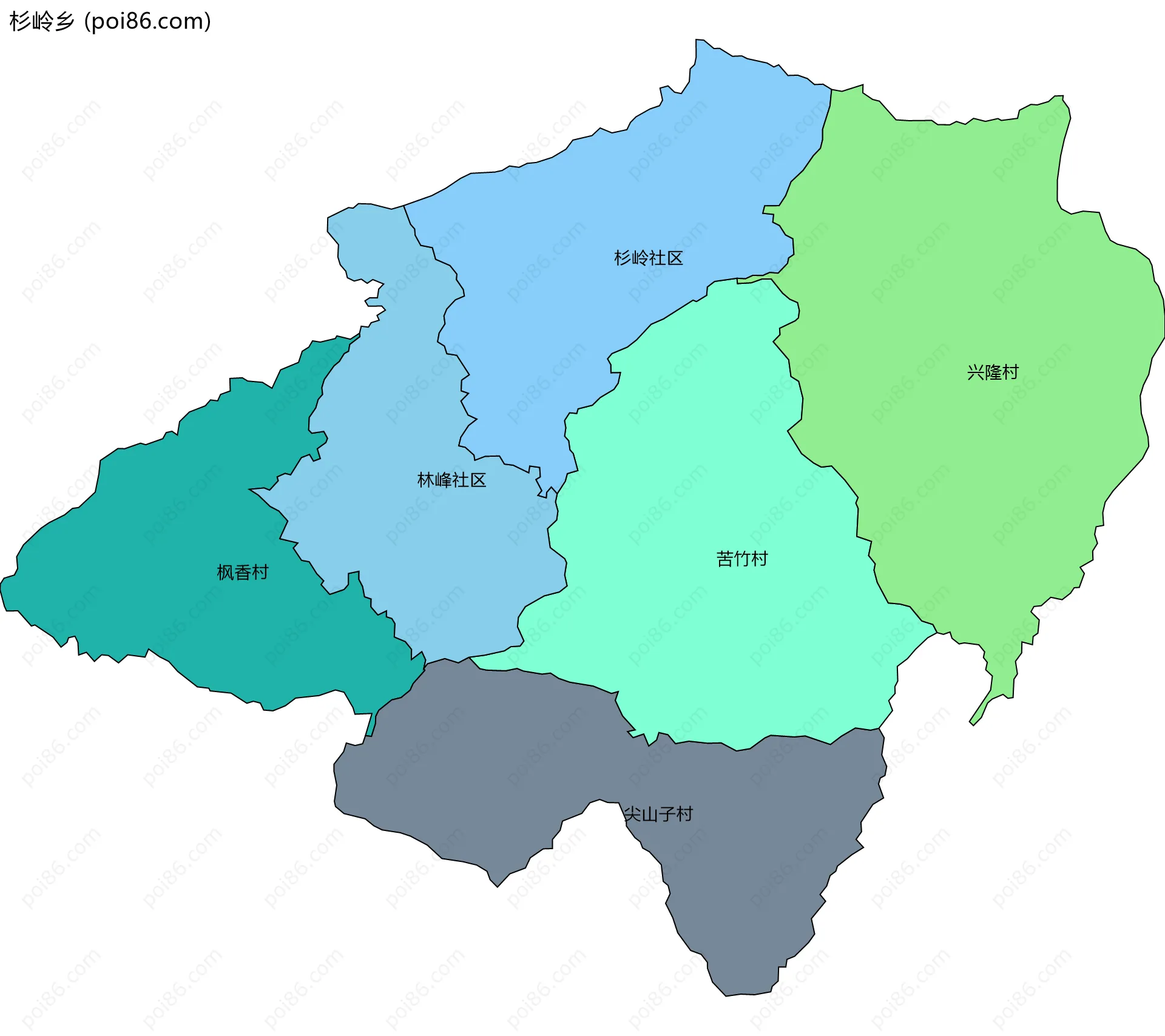 杉岭乡边界地图(五级行政区划)