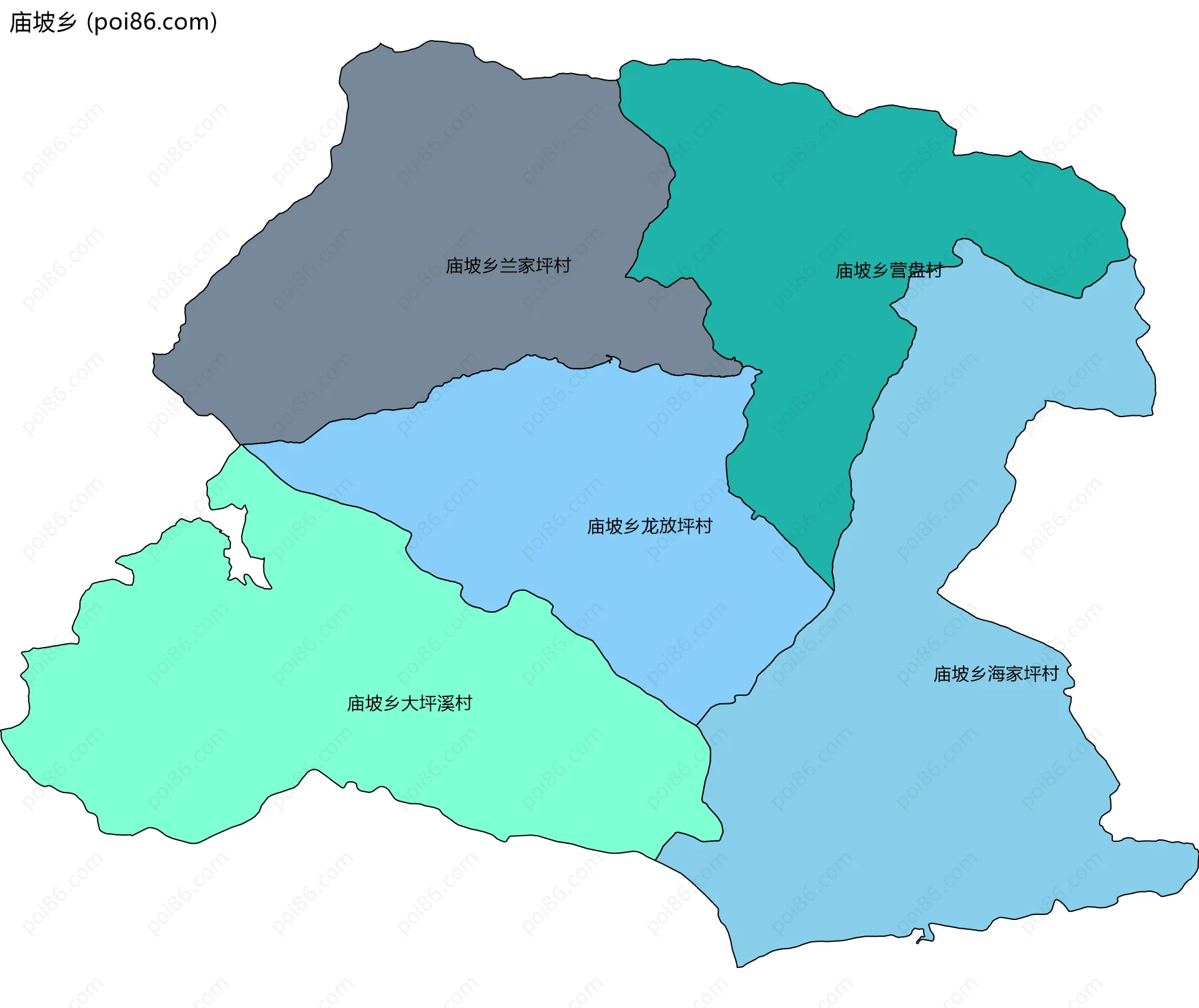 庙坡乡边界地图(五级行政区划)
