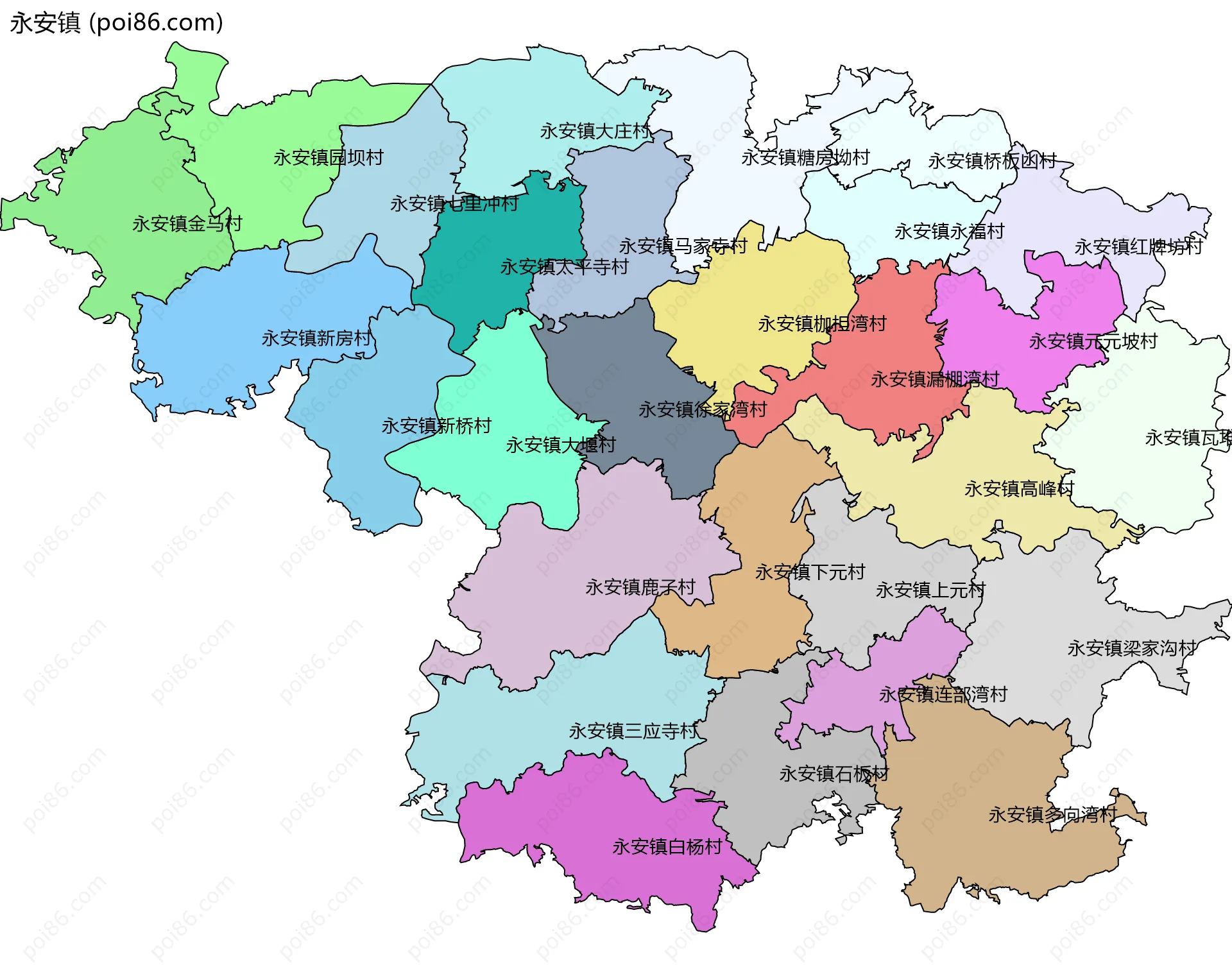 永安镇边界地图(五级行政区划)