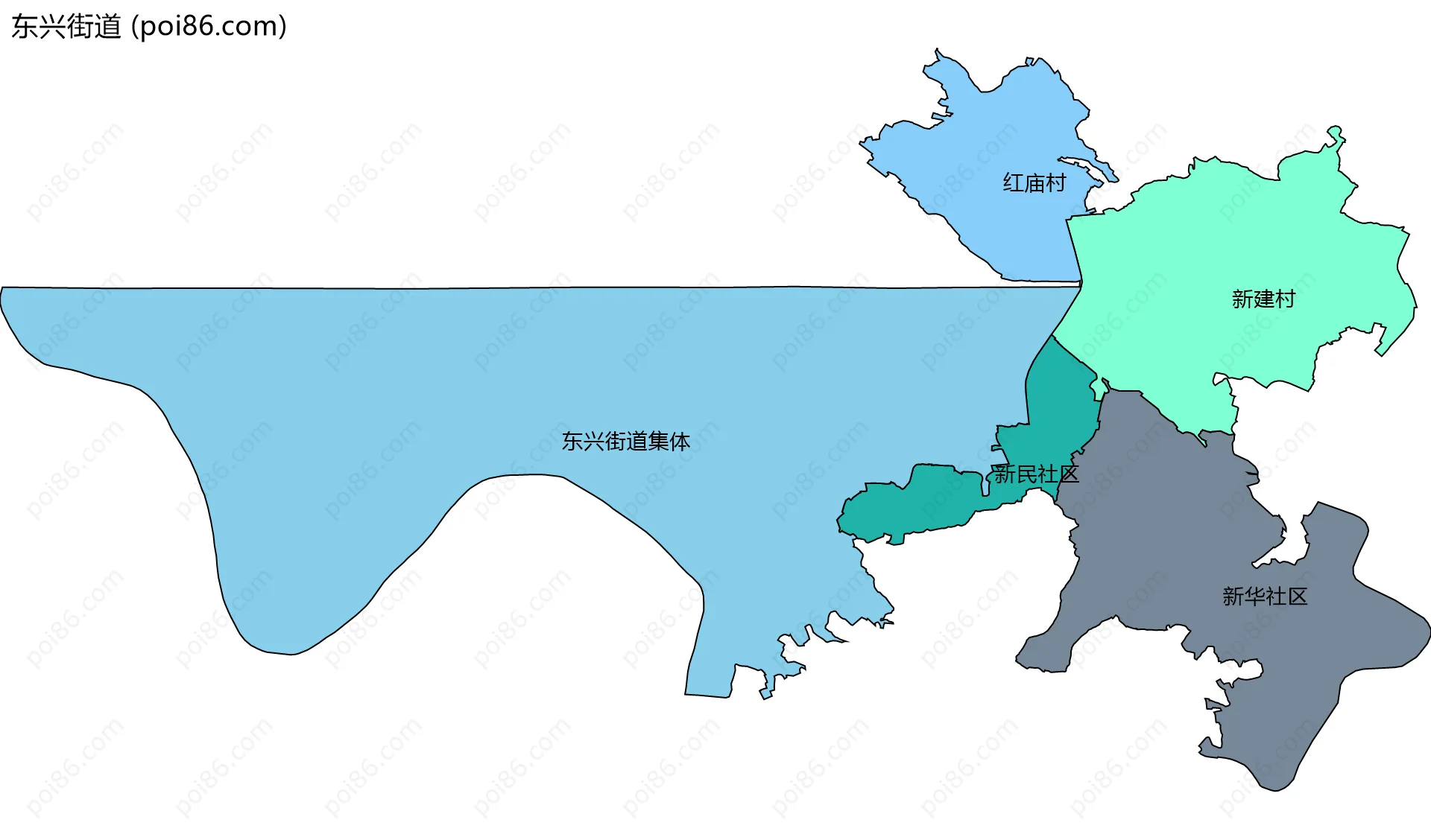 东兴街道边界地图(五级行政区划)