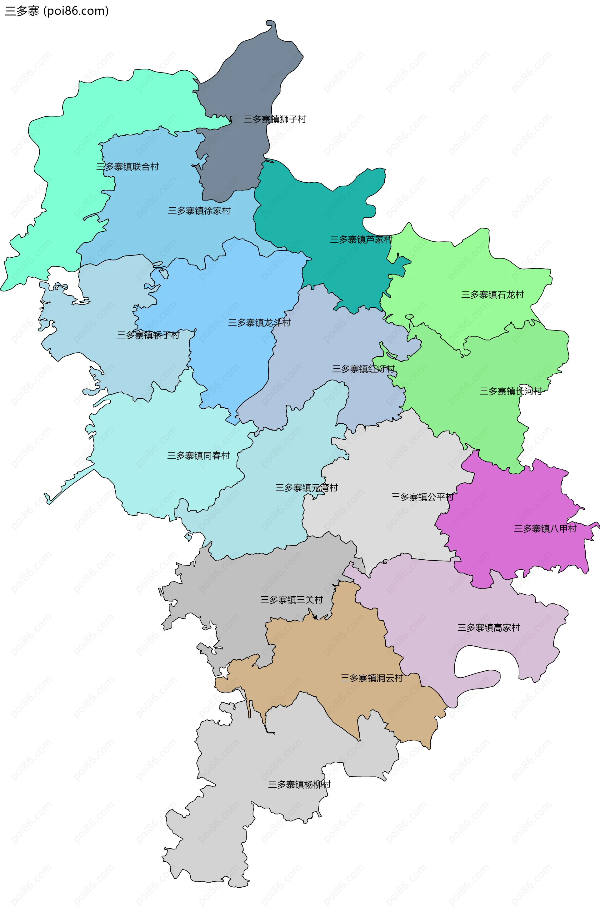 三多寨边界地图(五级行政区划)