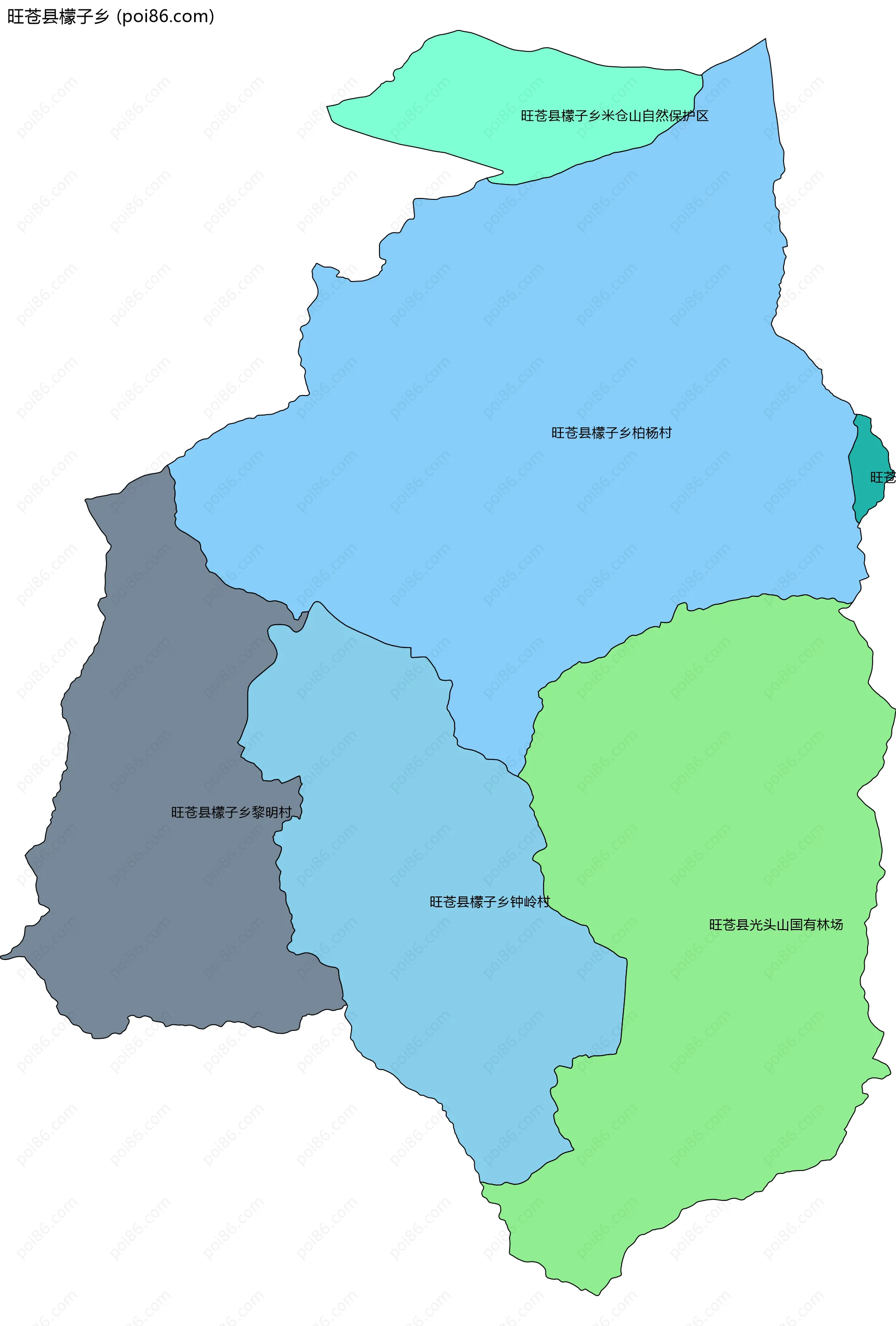 旺苍县檬子乡边界地图(五级行政区划)