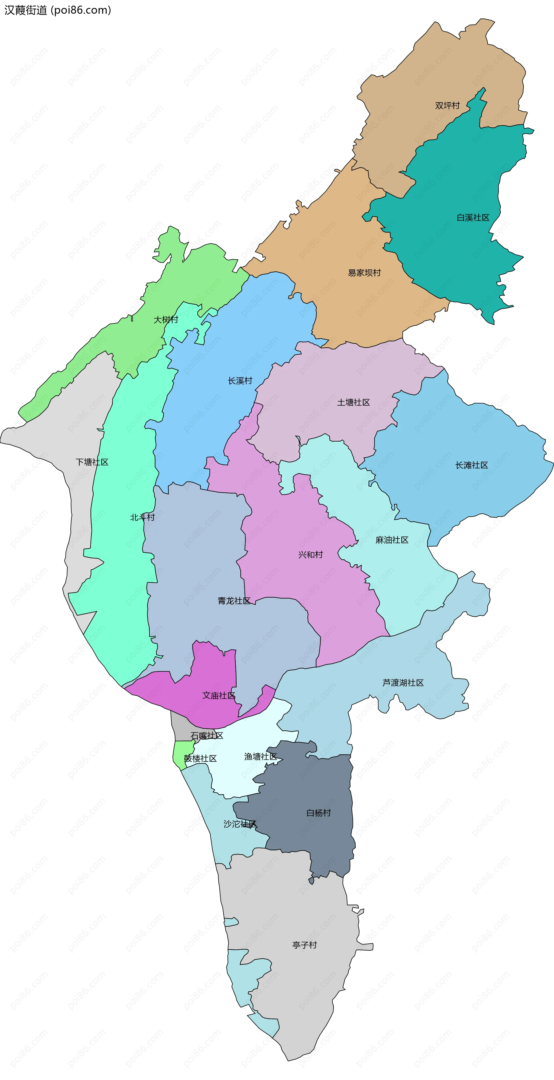 汉葭街道边界地图(五级行政区划)