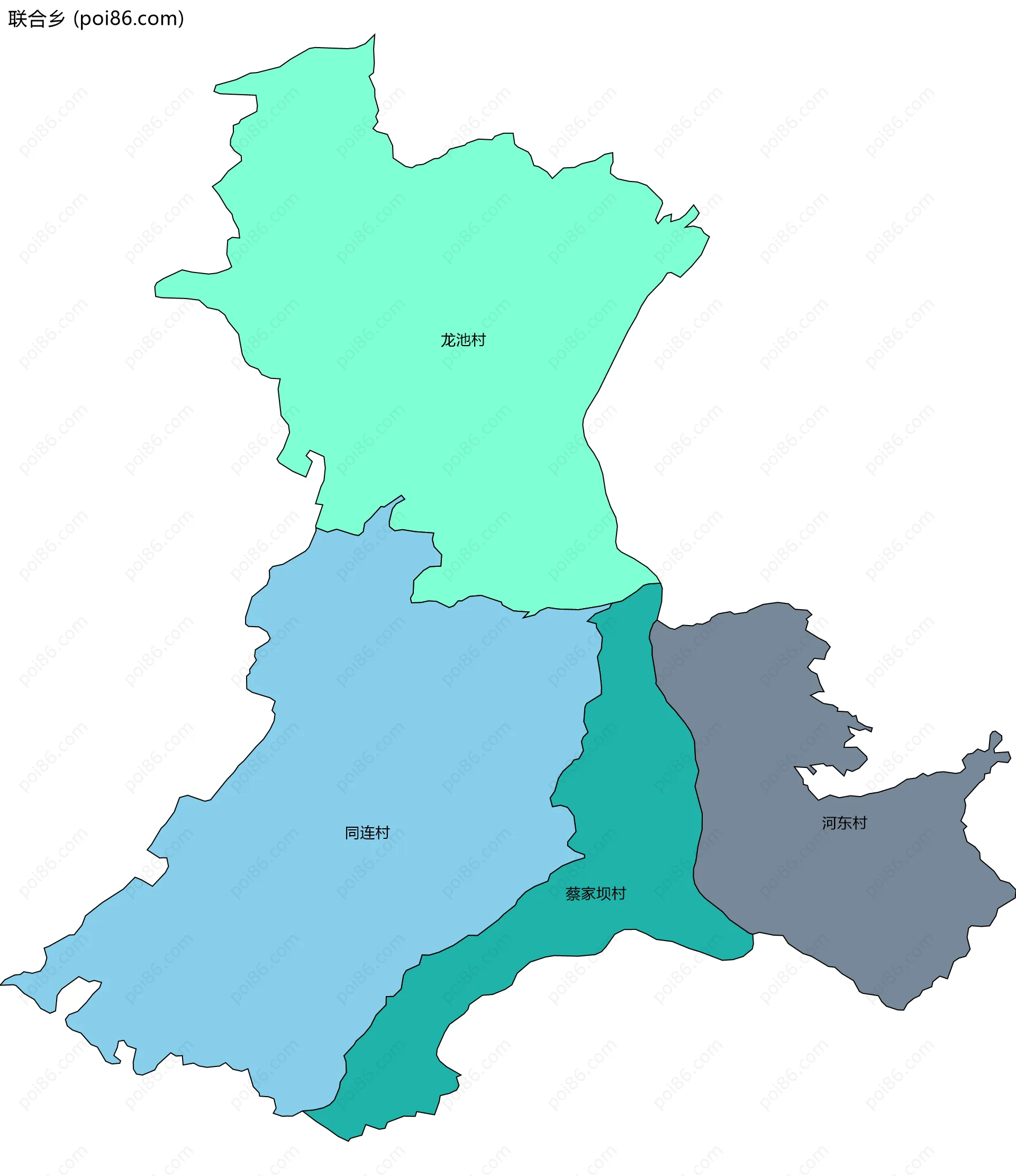 联合乡边界地图(五级行政区划)