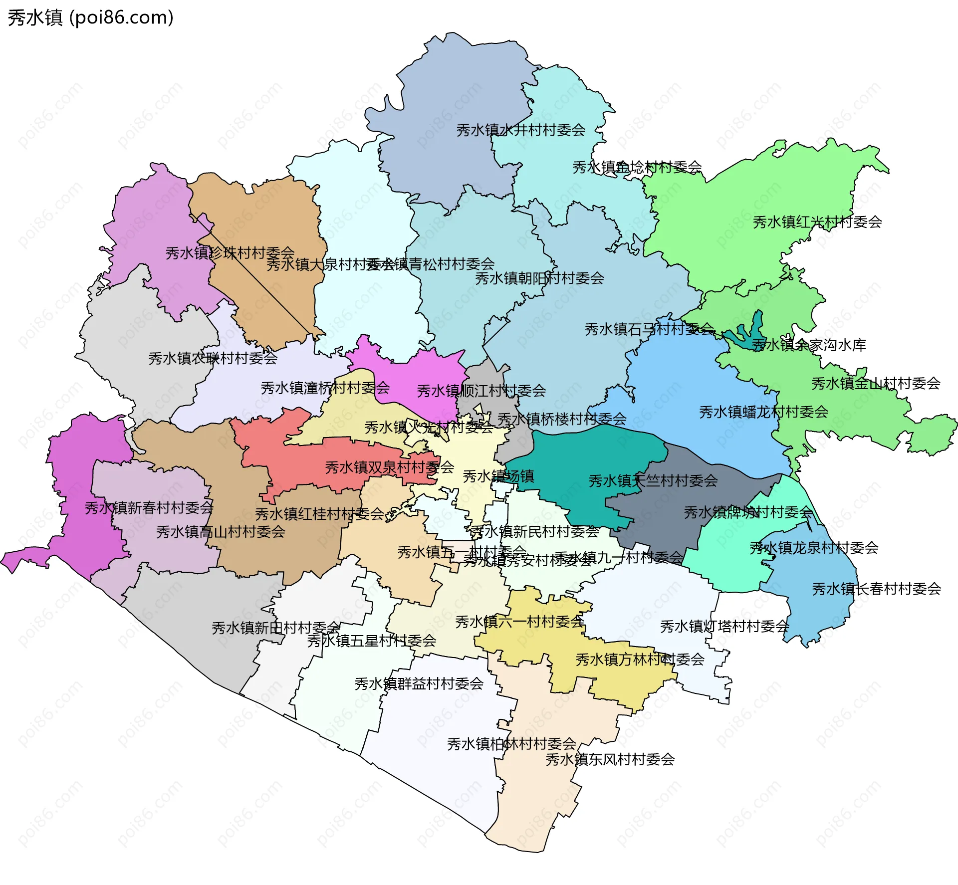 秀水镇边界地图(五级行政区划)