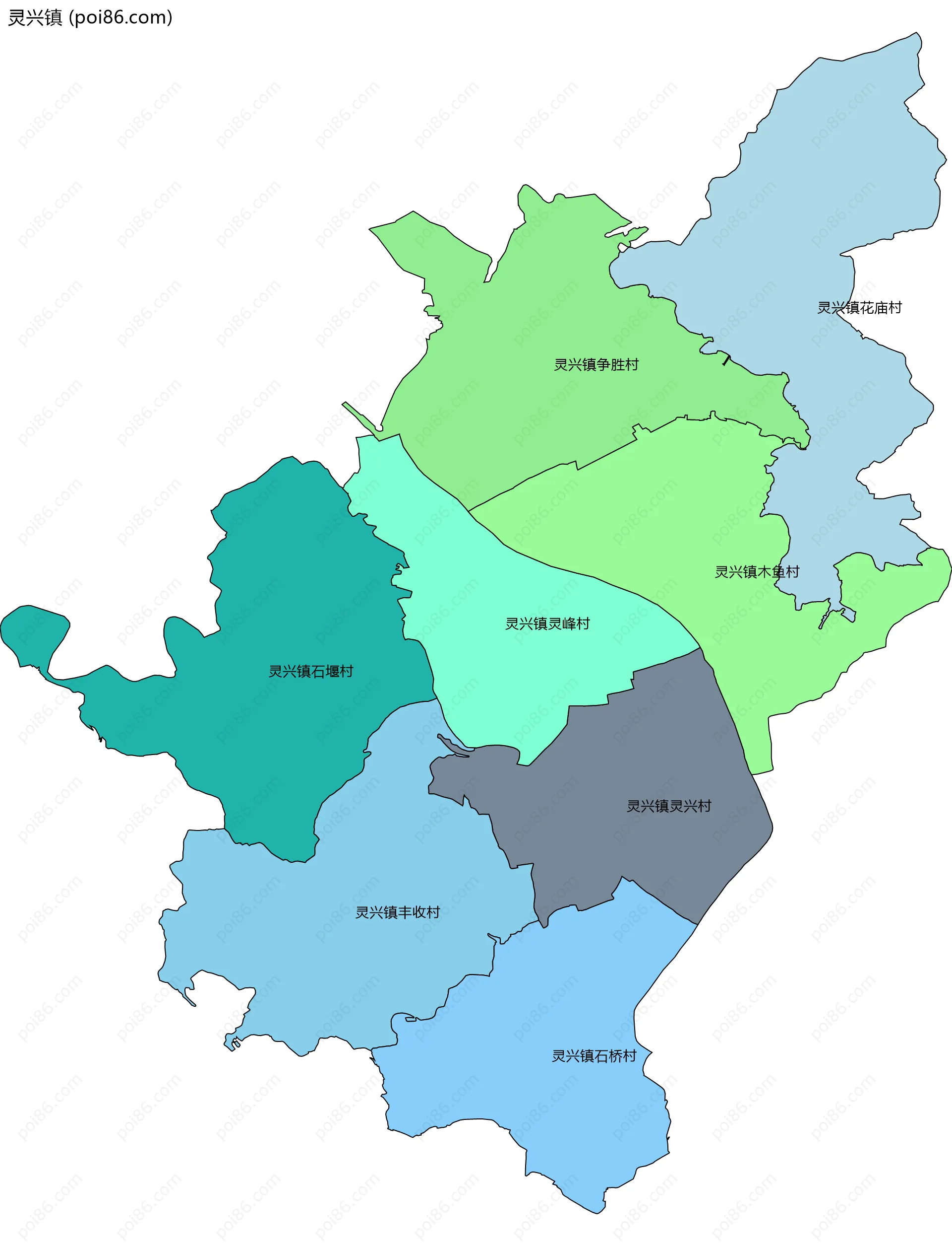 灵兴镇边界地图(五级行政区划)