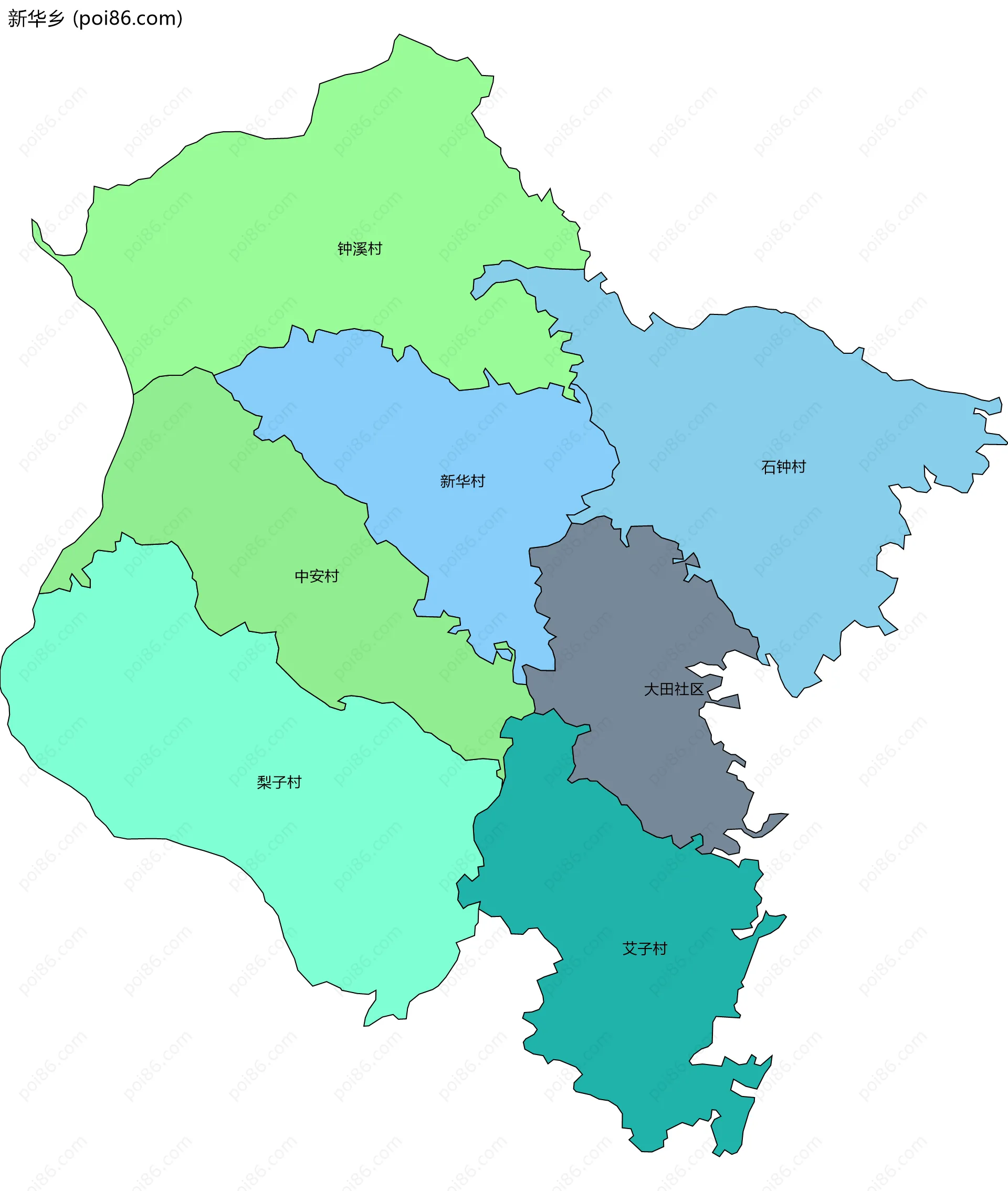 新华乡边界地图(五级行政区划)