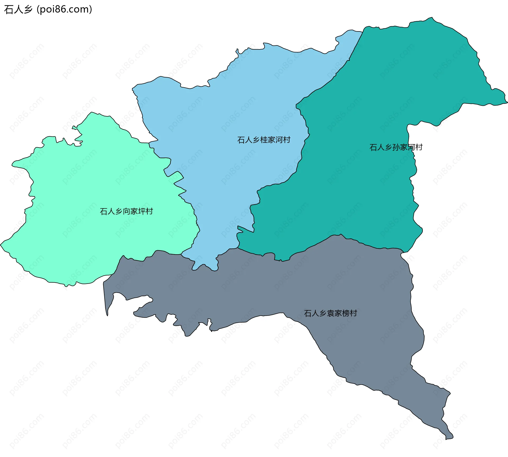 石人乡边界地图(五级行政区划)
