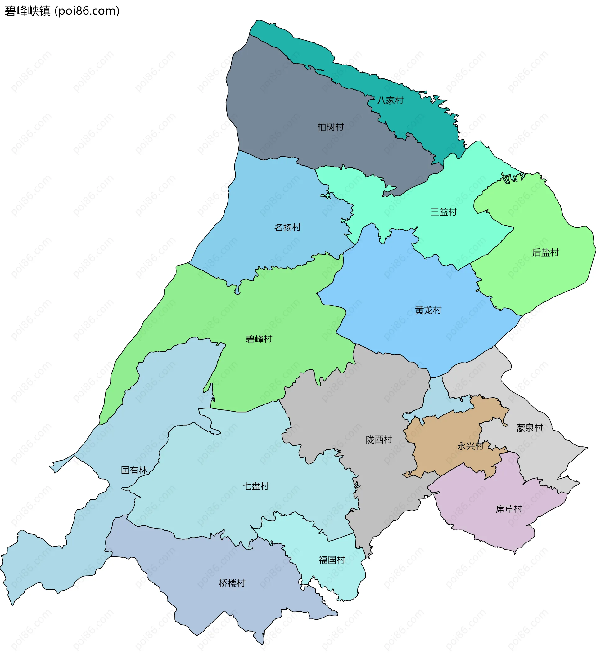 碧峰峡镇边界地图(五级行政区划)