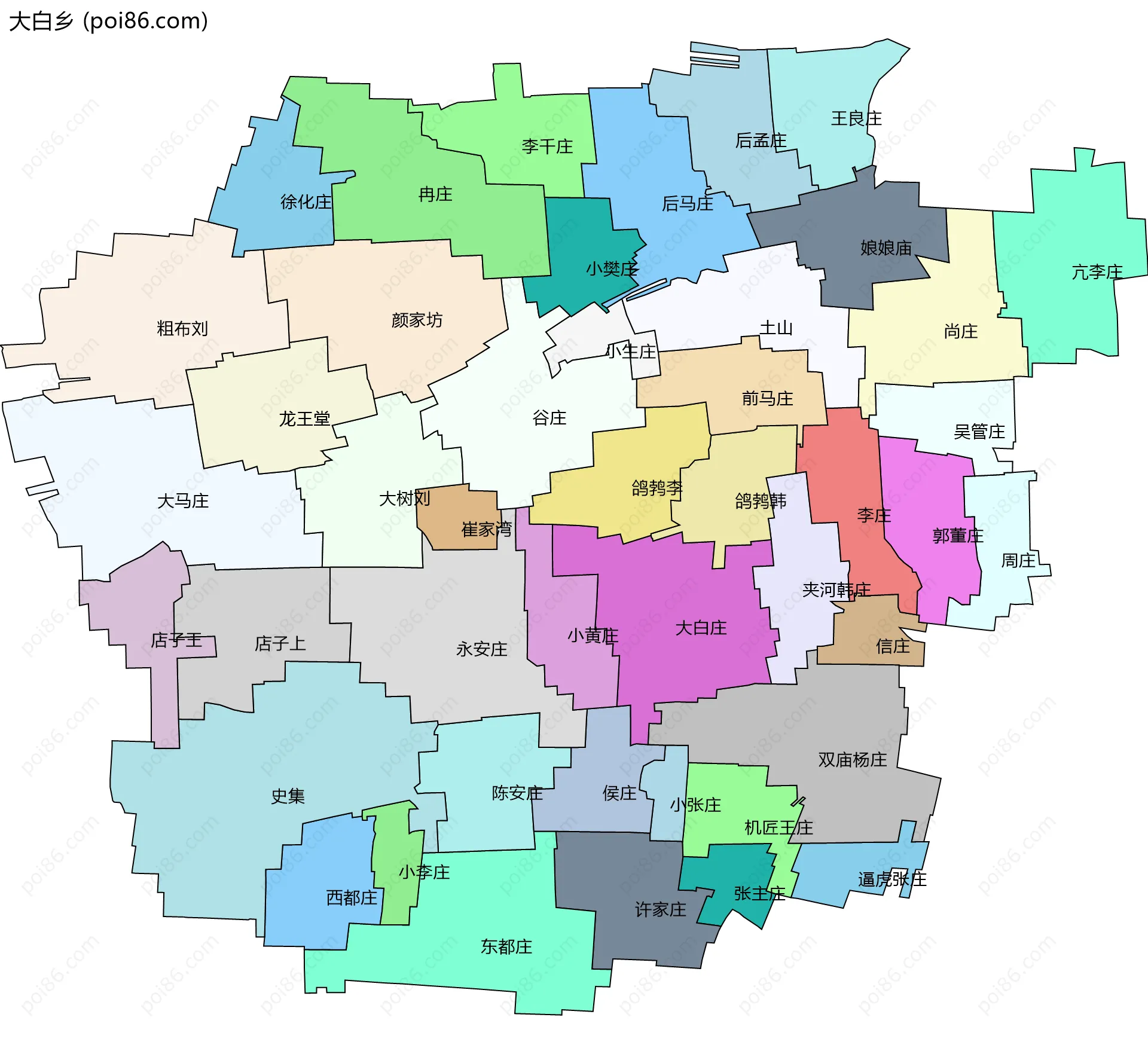 大白乡边界地图(五级行政区划)