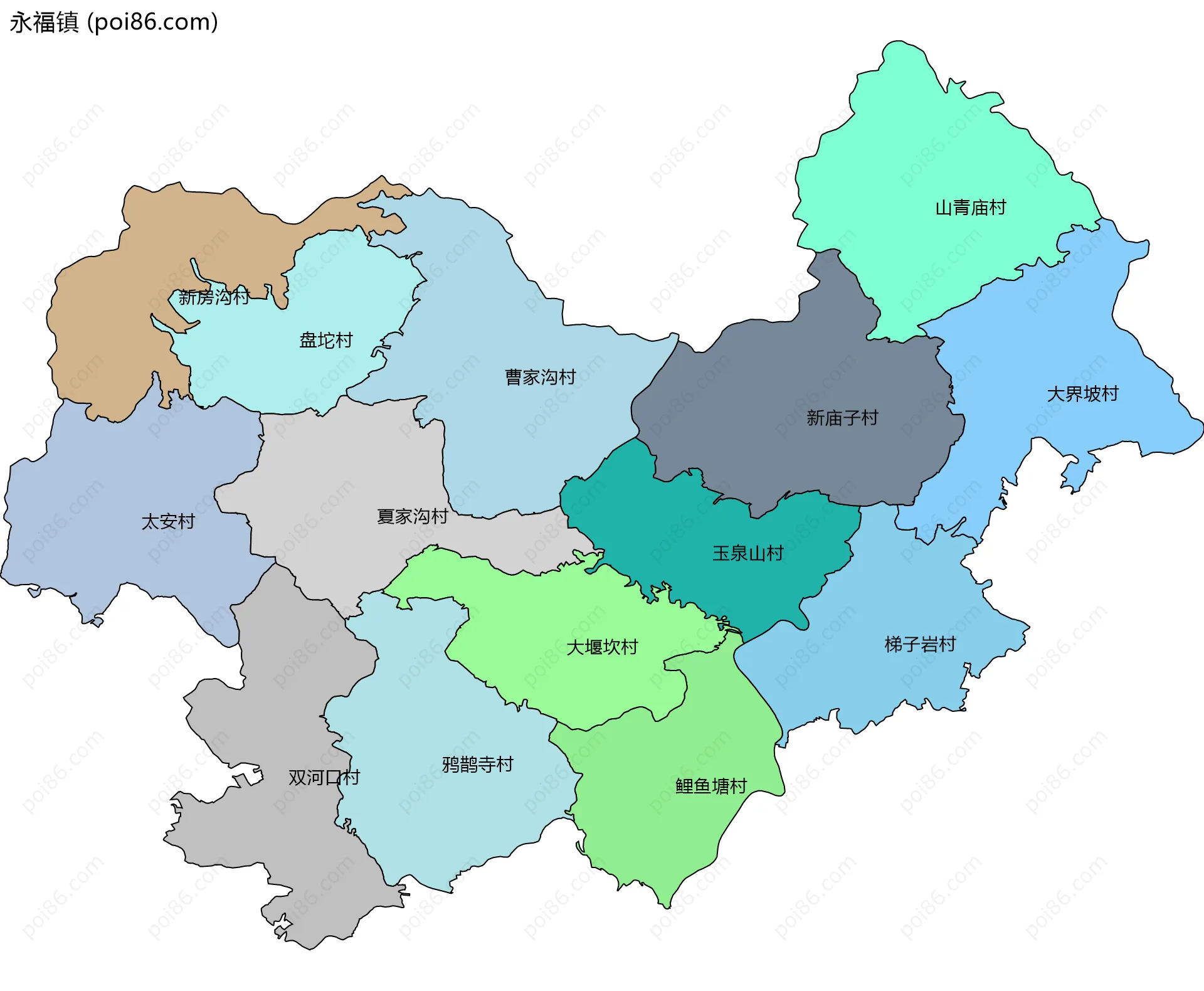 永福镇边界地图(五级行政区划)