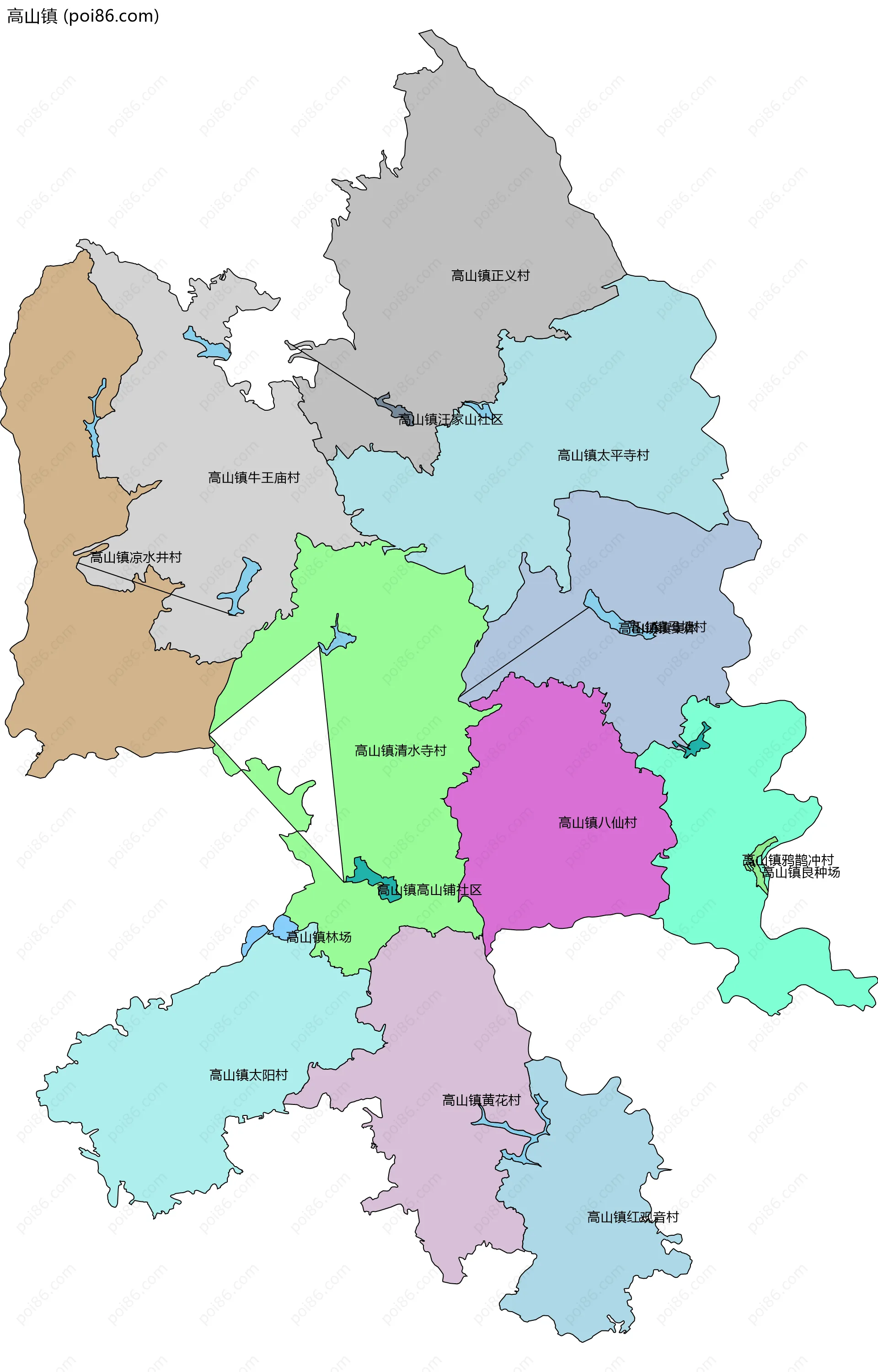 高山镇边界地图(五级行政区划)