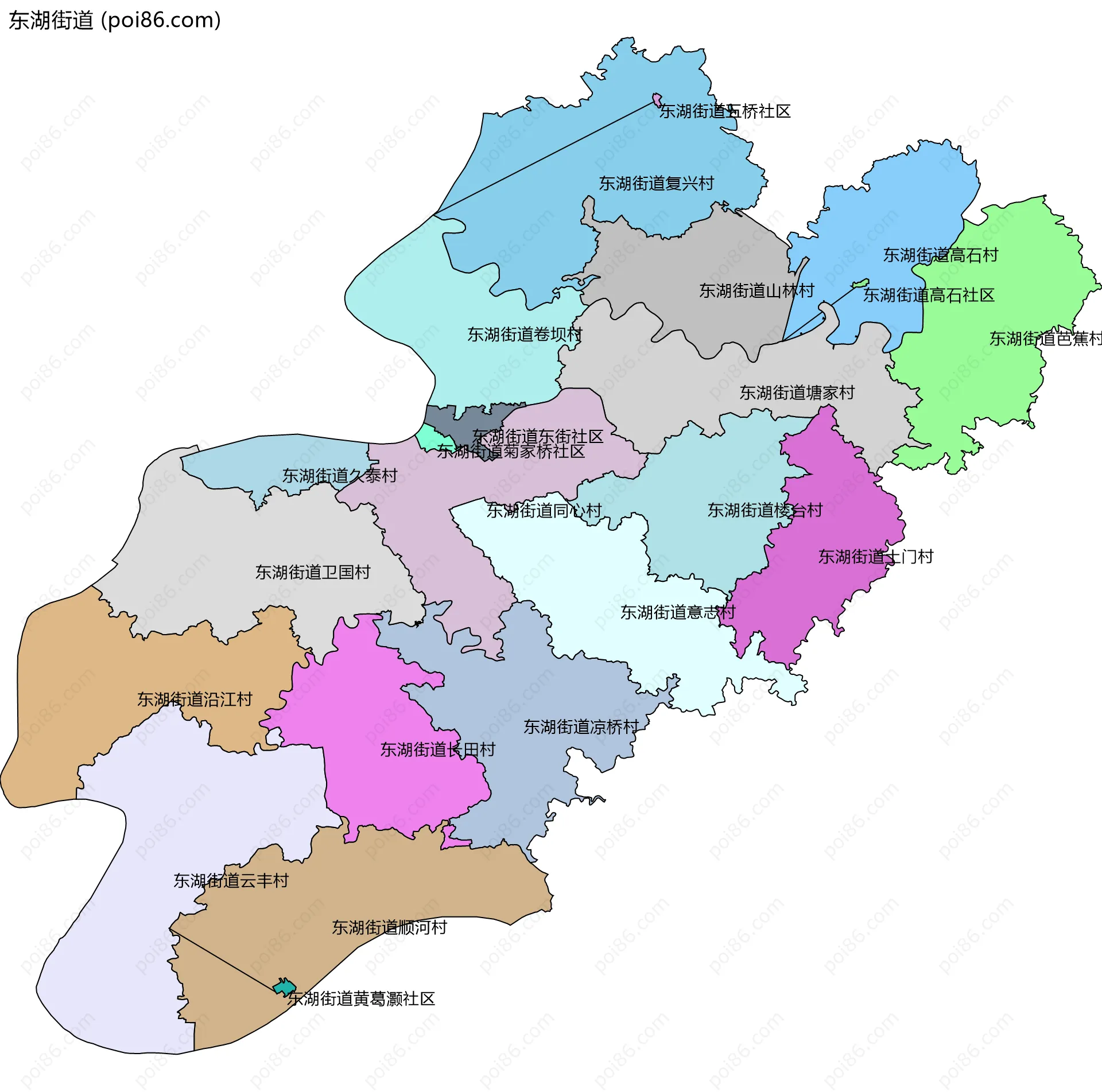 东湖街道边界地图(五级行政区划)