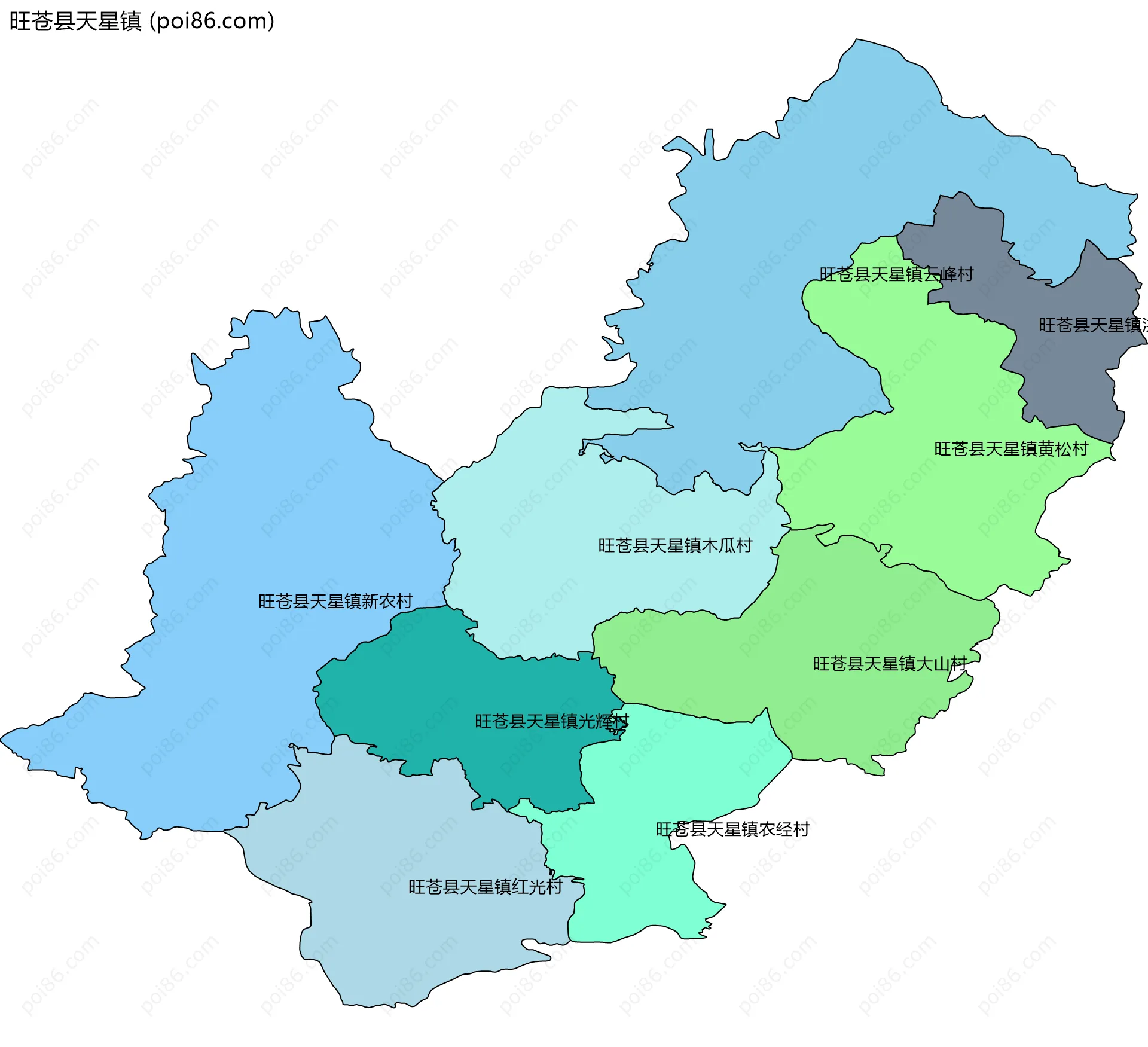 旺苍县天星镇边界地图(五级行政区划)