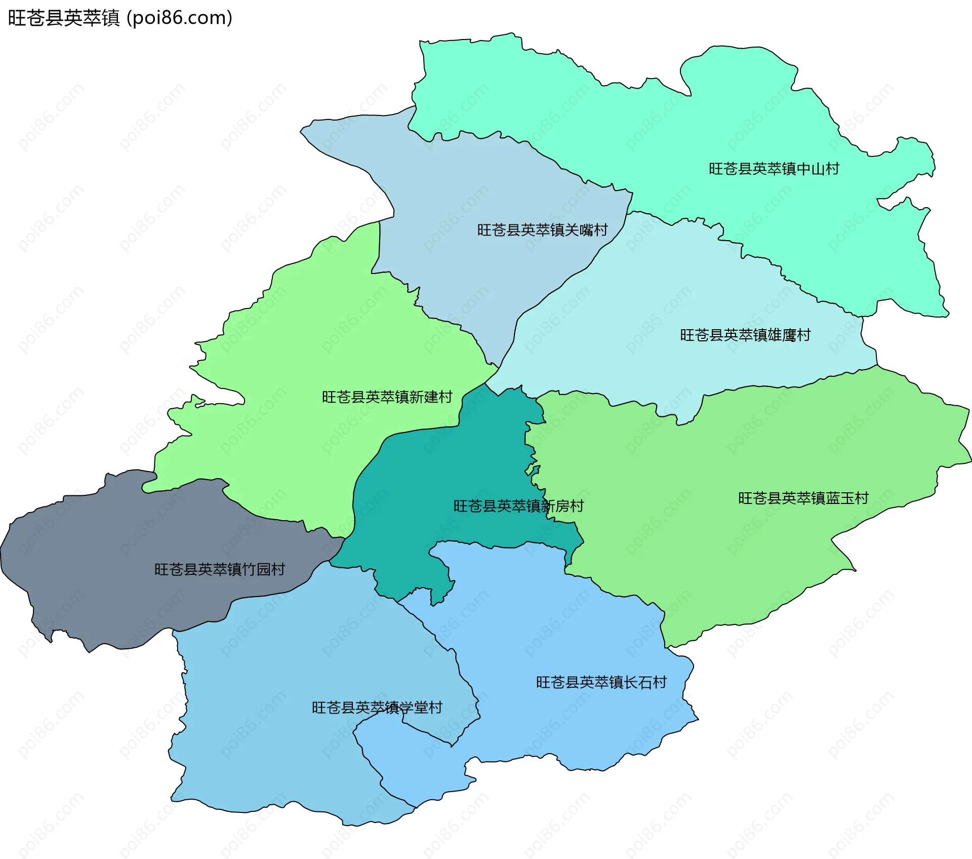旺苍县英萃镇边界地图(五级行政区划)