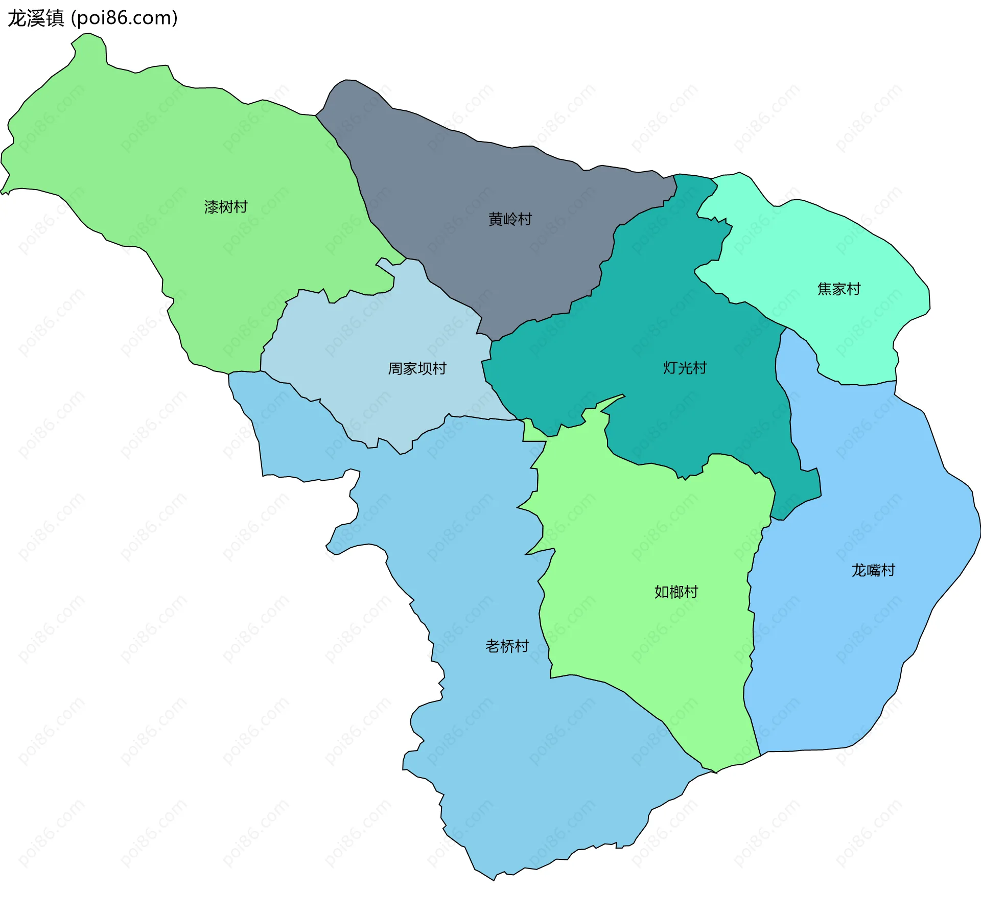 龙溪镇边界地图(五级行政区划)