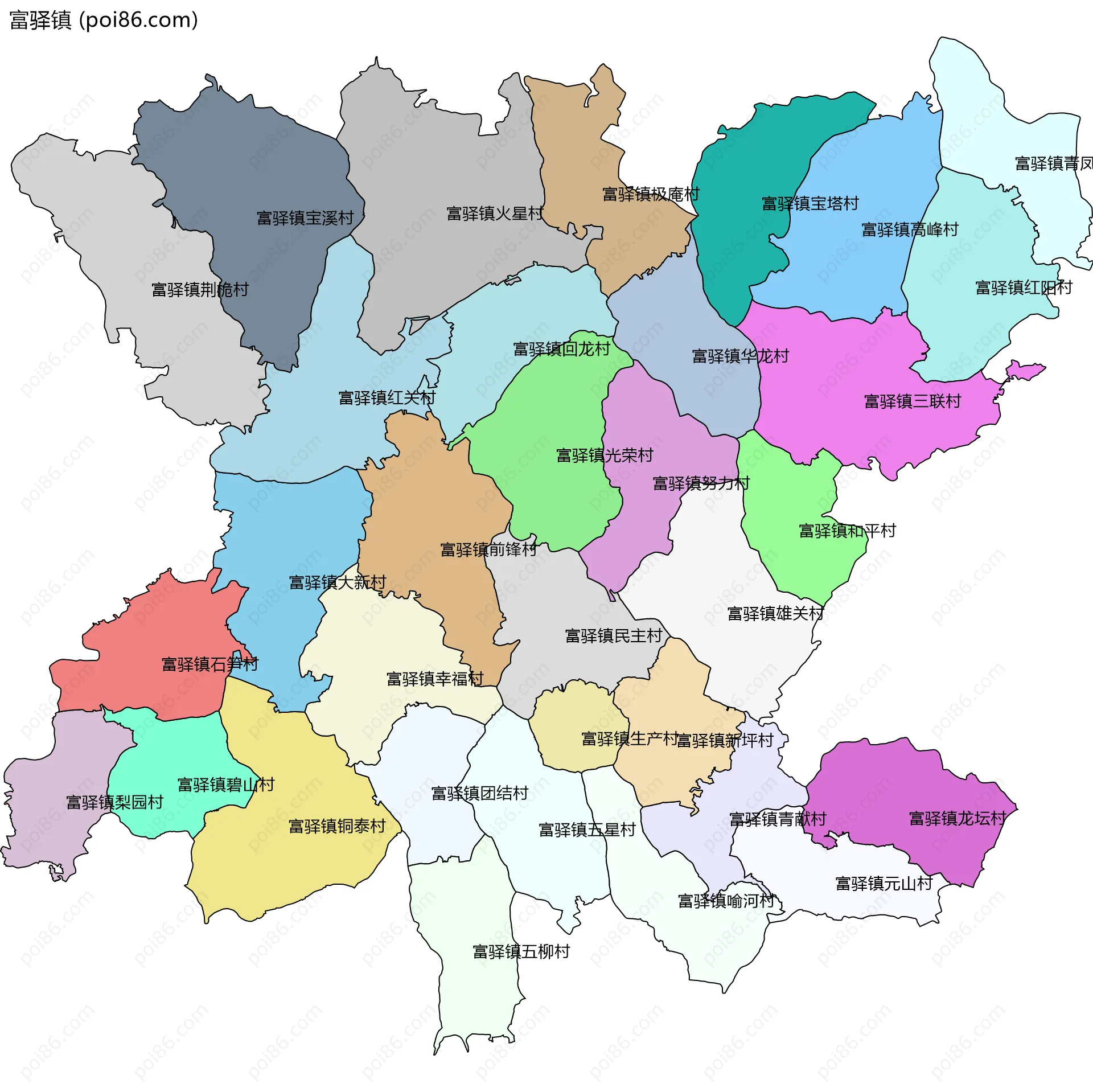 富驿镇边界地图(五级行政区划)