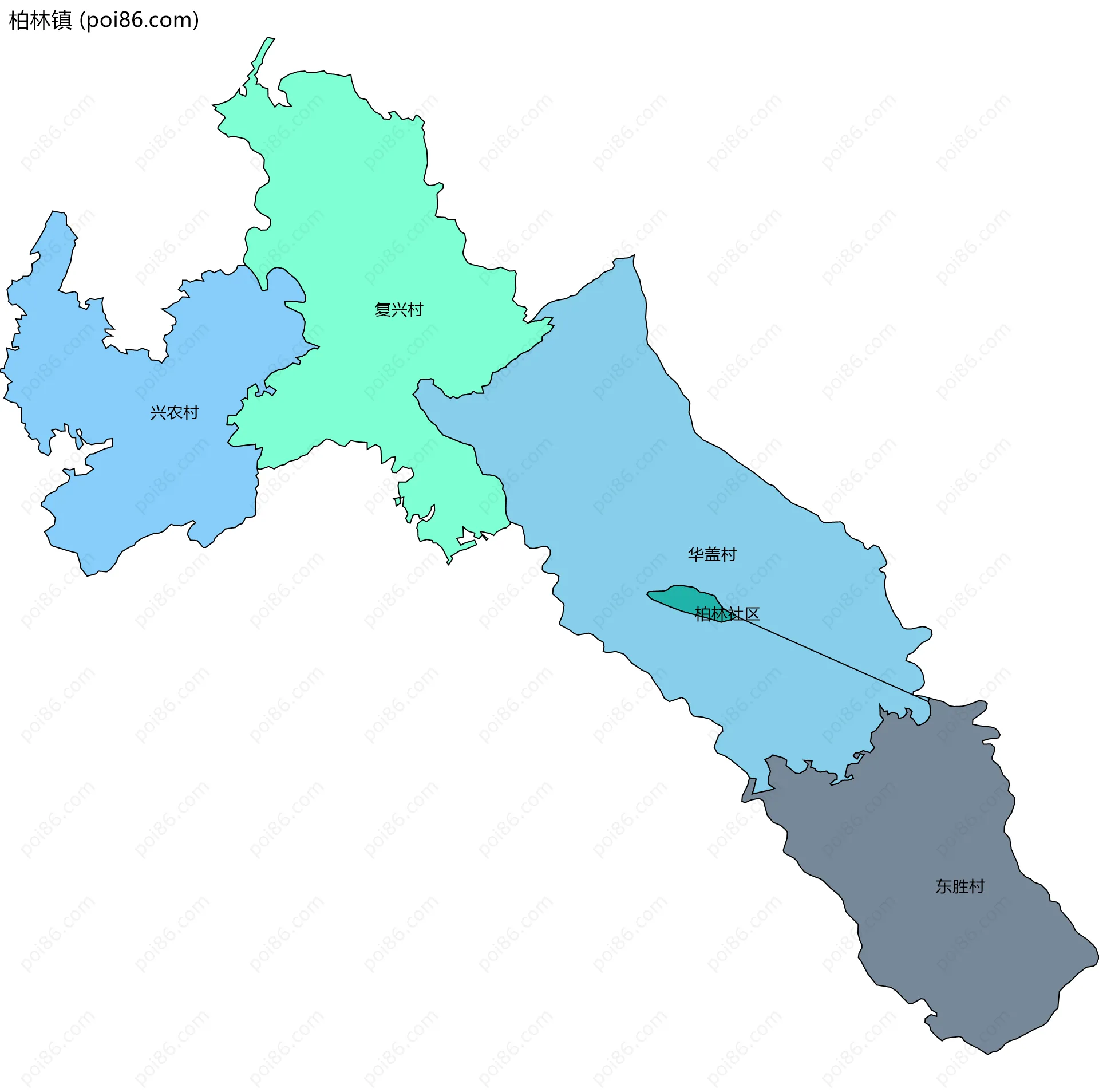 柏林镇边界地图(五级行政区划)