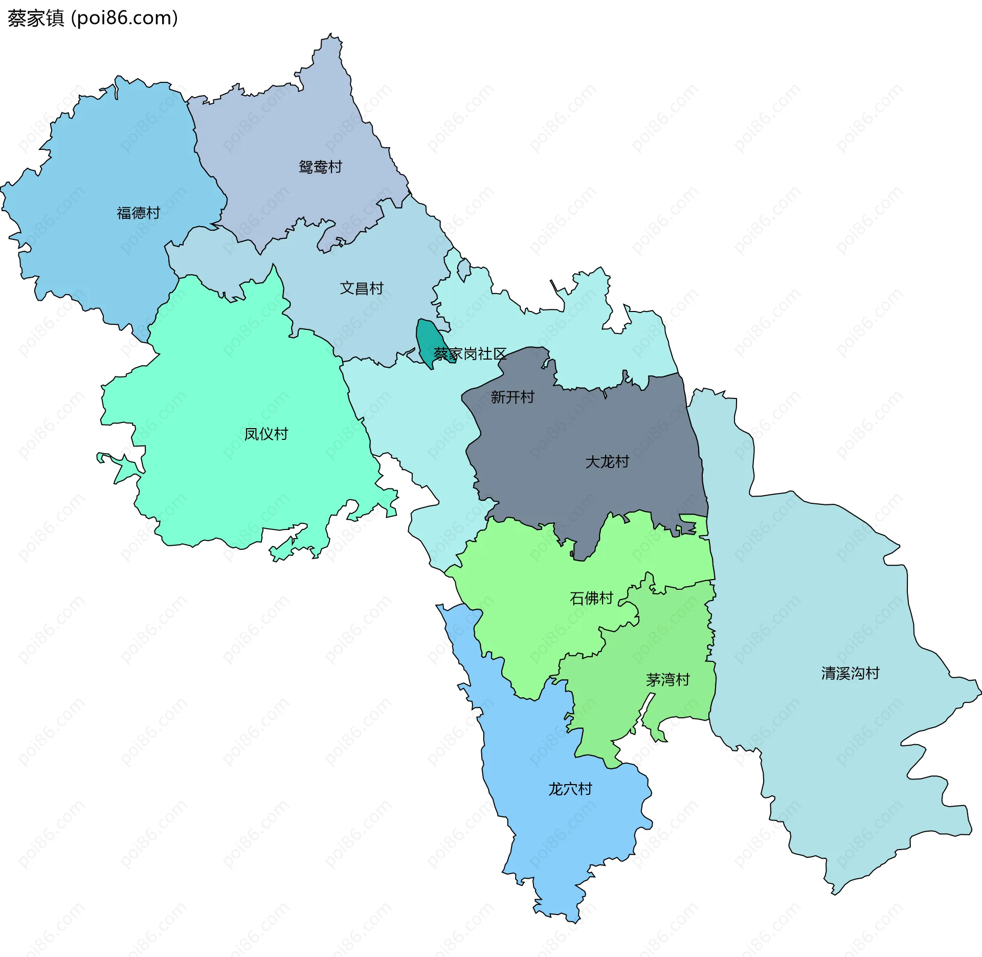 蔡家镇边界地图(五级行政区划)