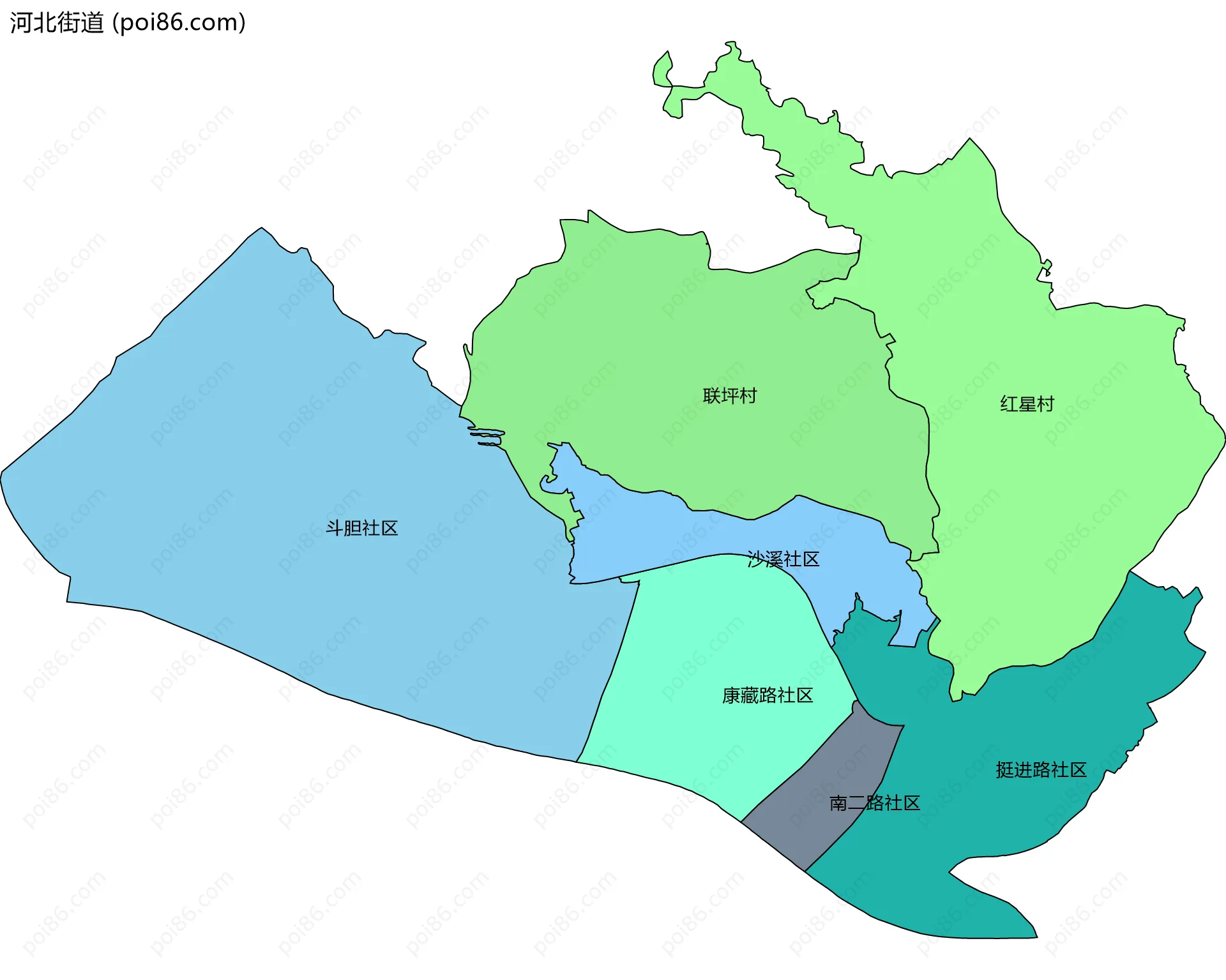 河北街道边界地图(五级行政区划)