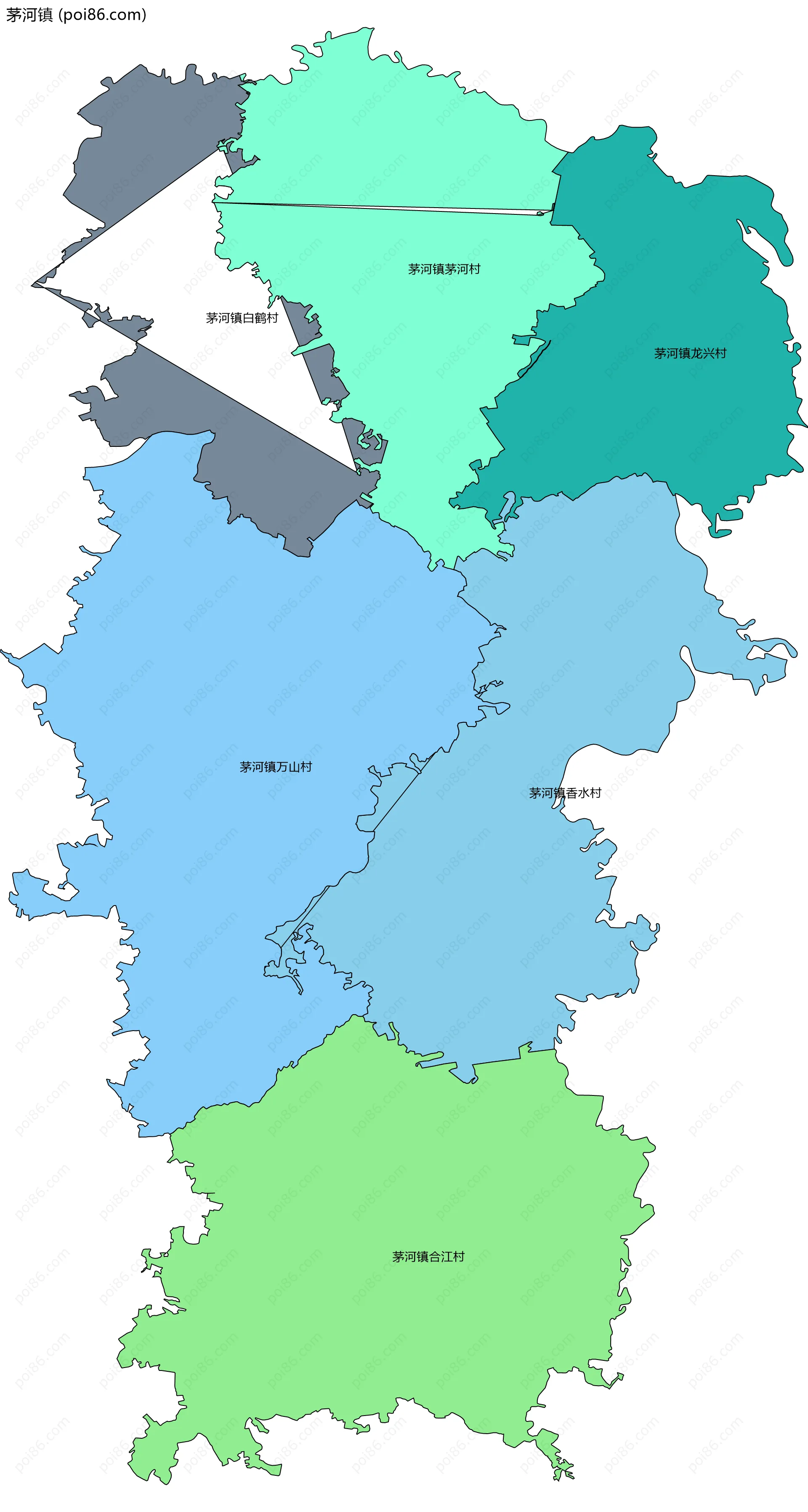 茅河镇边界地图(五级行政区划)