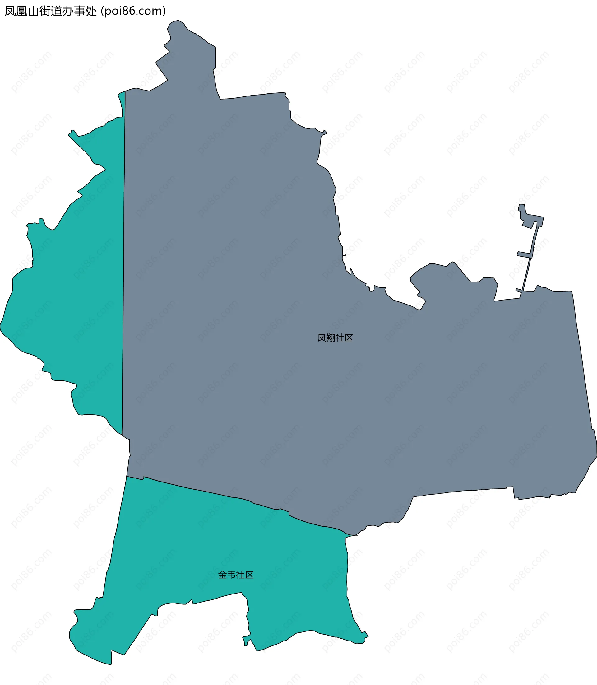 凤凰山街道办事处边界地图(五级行政区划)