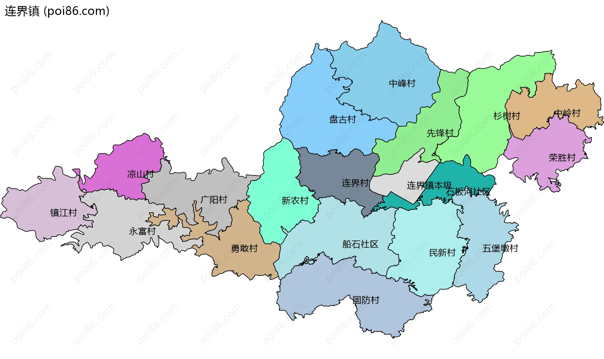 连界镇边界地图(五级行政区划)