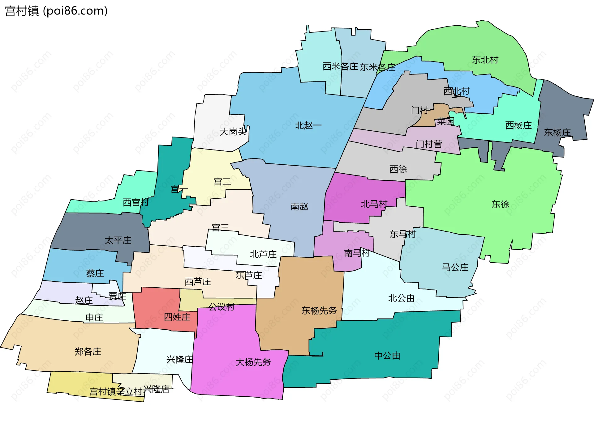 宫村镇边界地图(五级行政区划)