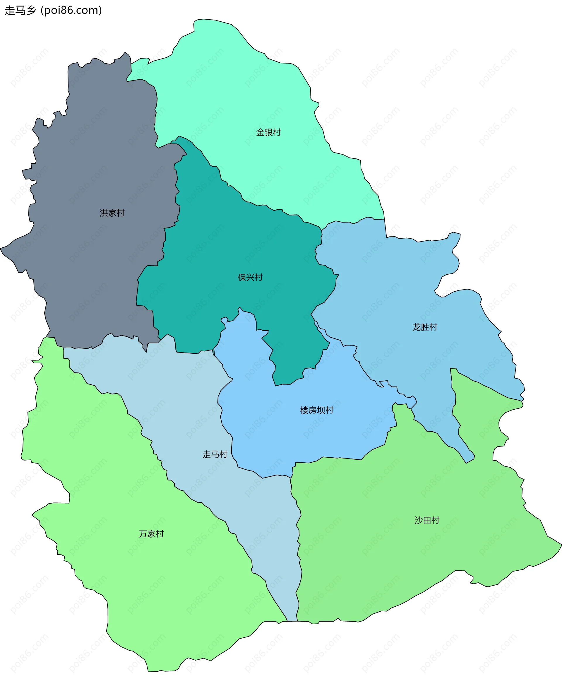 走马乡边界地图(五级行政区划)