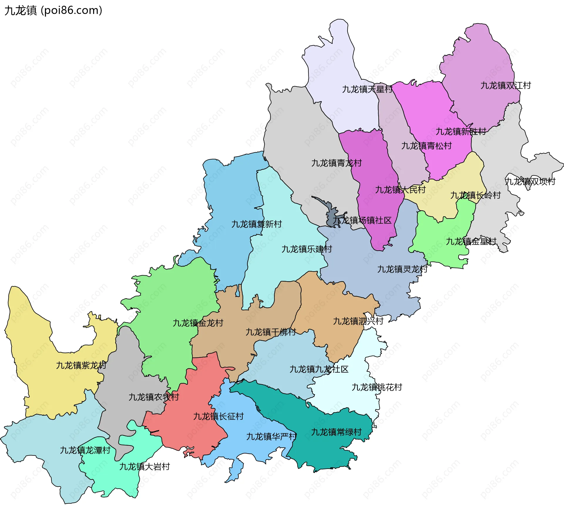 九龙镇边界地图(五级行政区划)