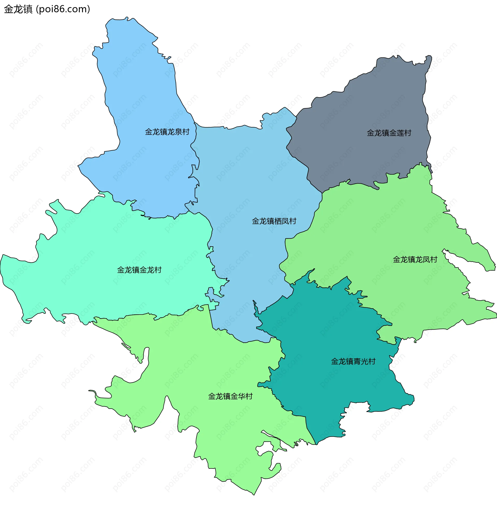 金龙镇边界地图(五级行政区划)