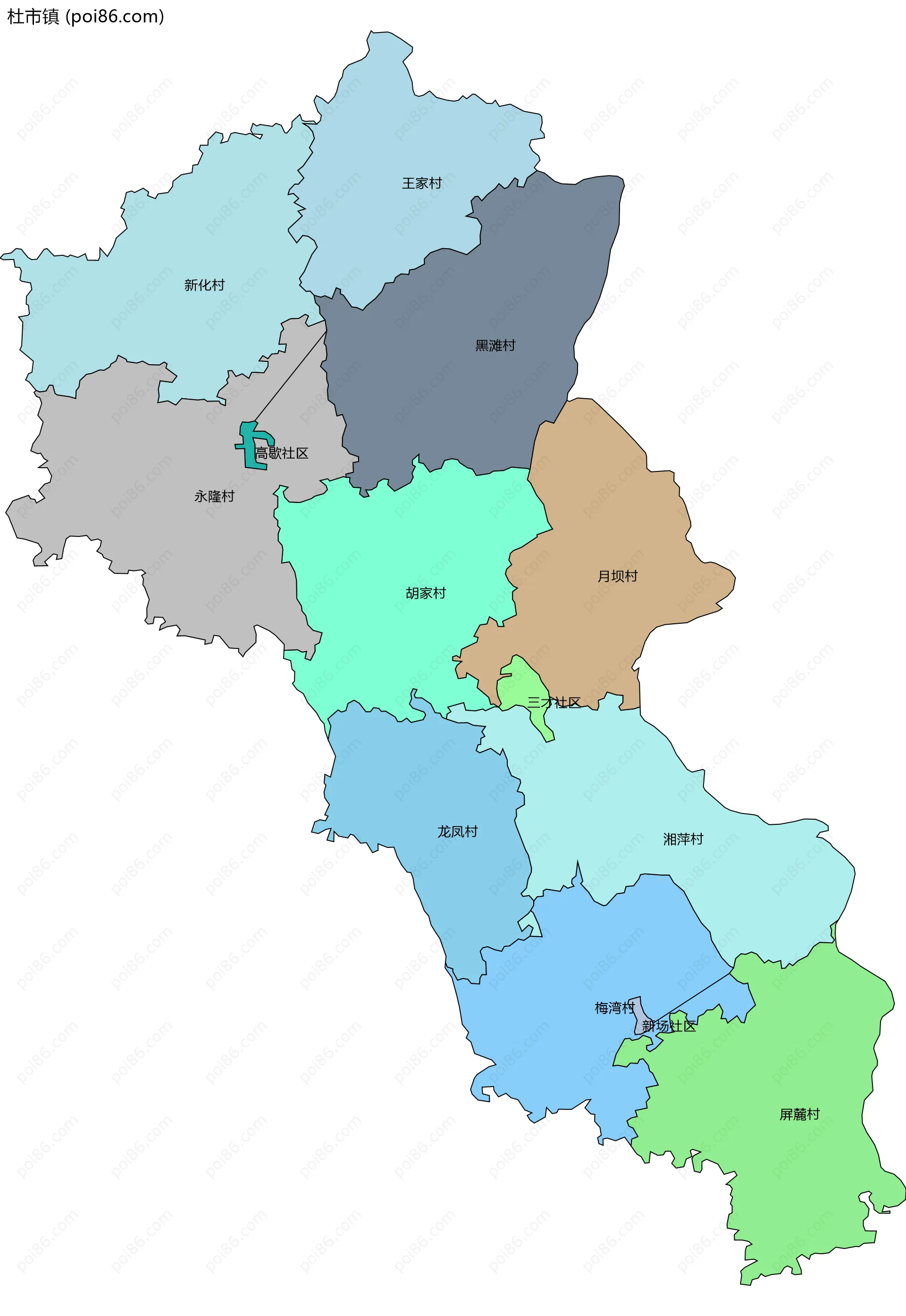 杜市镇边界地图(五级行政区划)