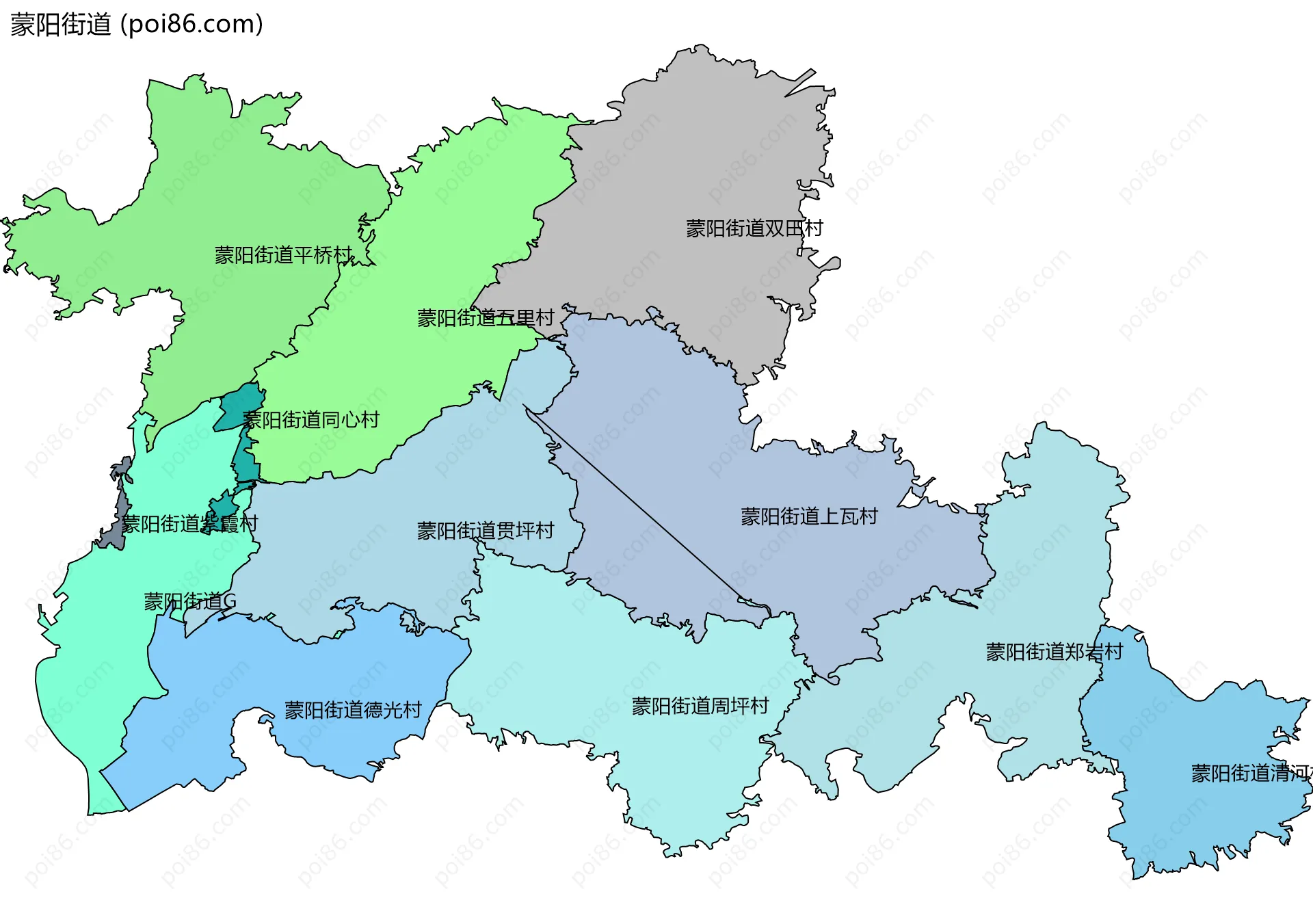 蒙阳街道边界地图(五级行政区划)