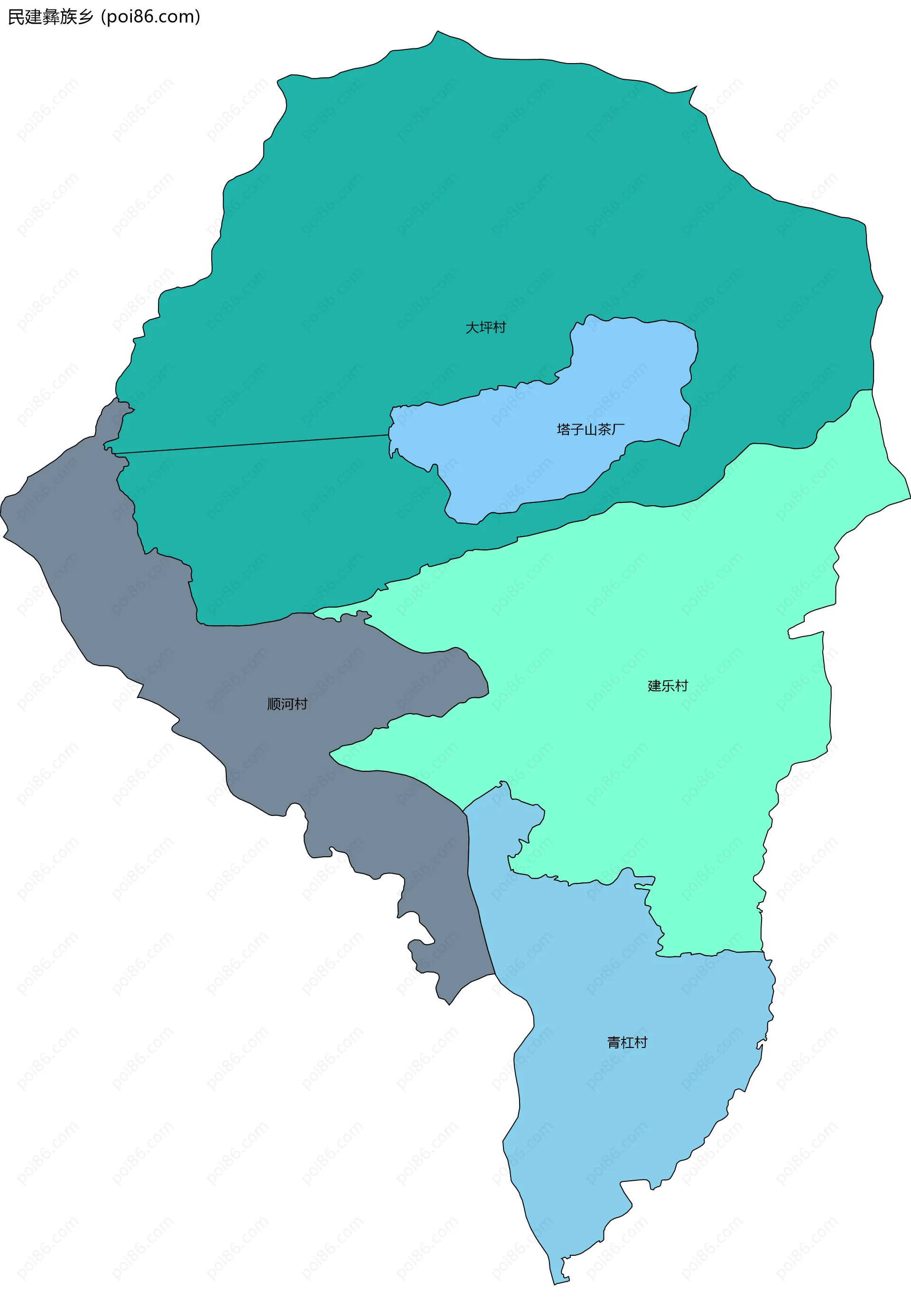 民建彝族乡边界地图(五级行政区划)