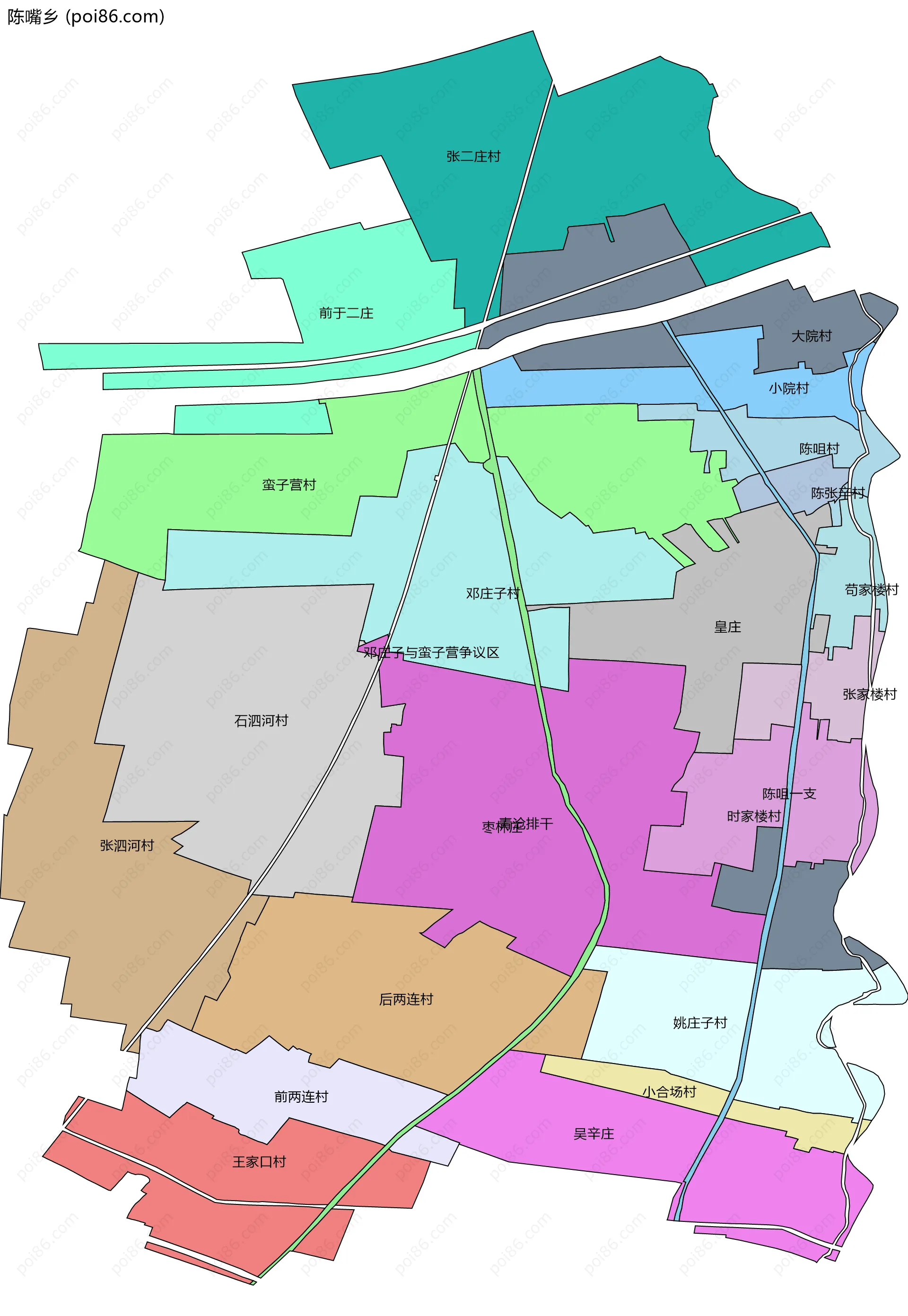 陈嘴乡边界地图(五级行政区划)