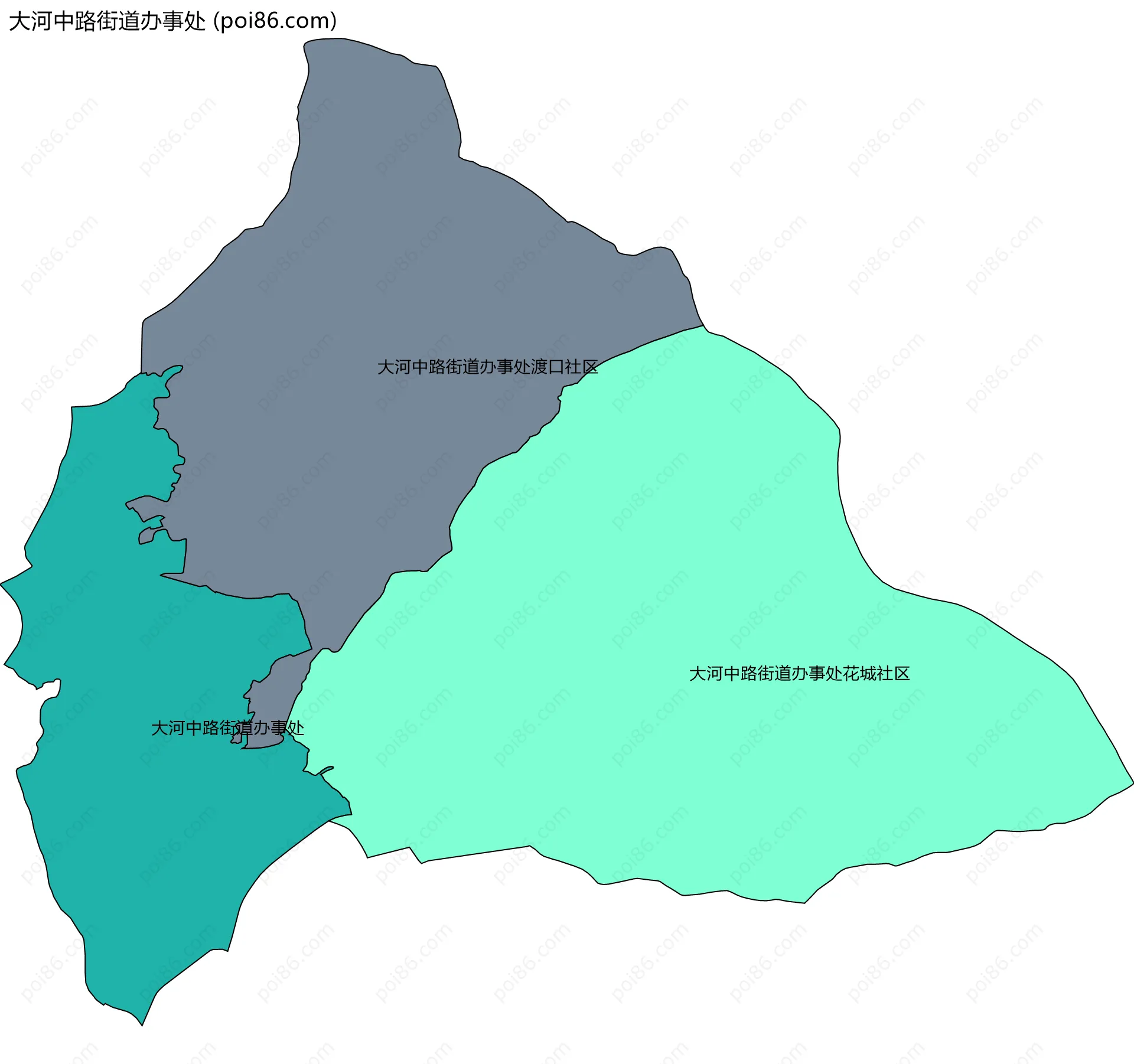 大河中路街道办事处边界地图(五级行政区划)