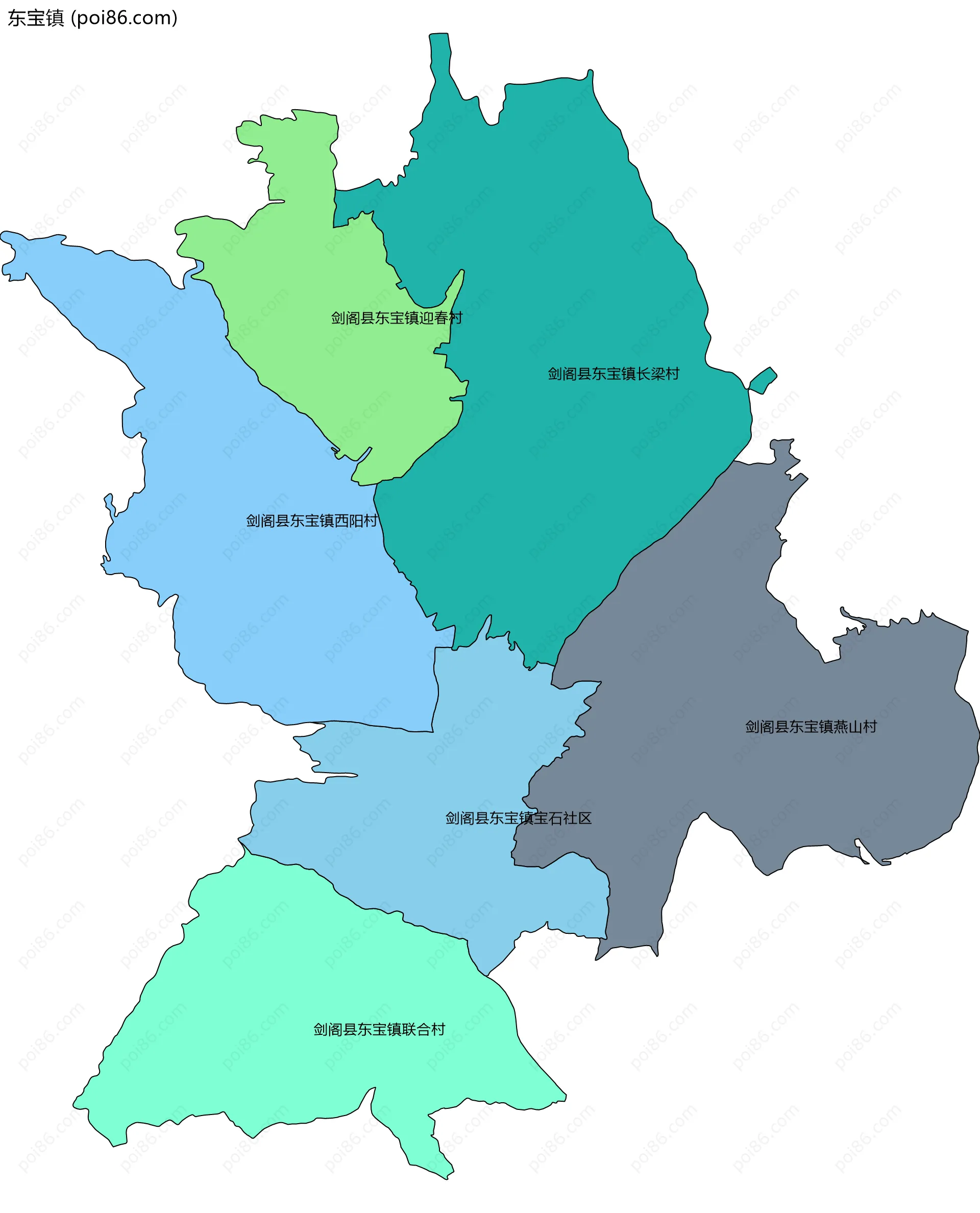 东宝镇边界地图(五级行政区划)