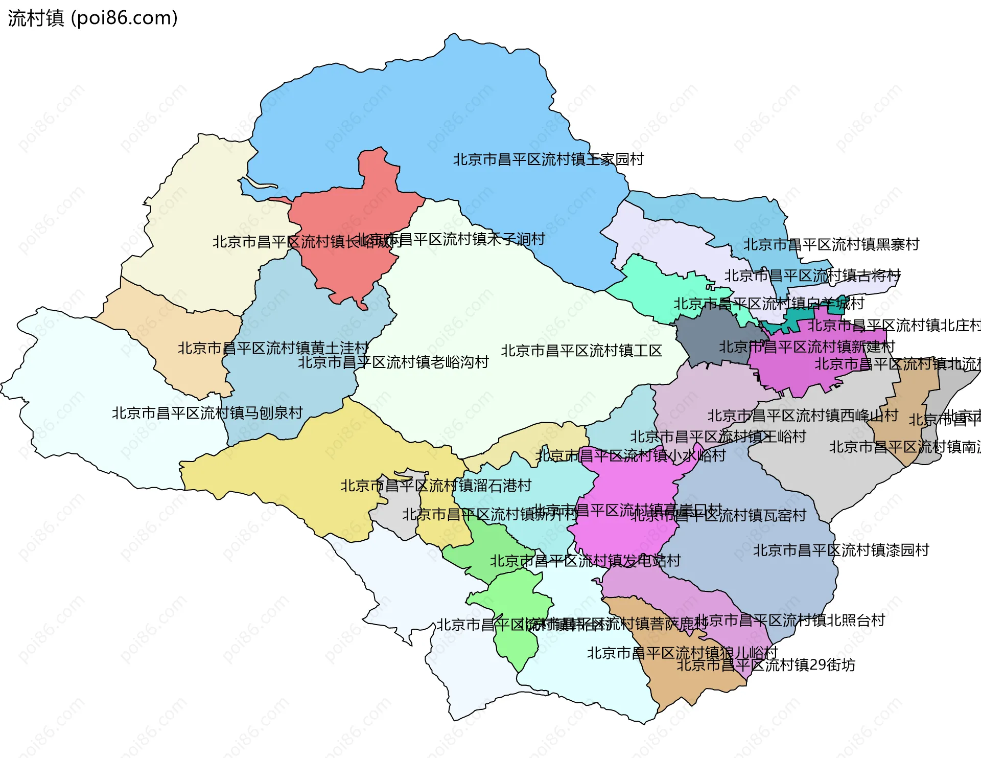 流村镇边界地图(五级行政区划)